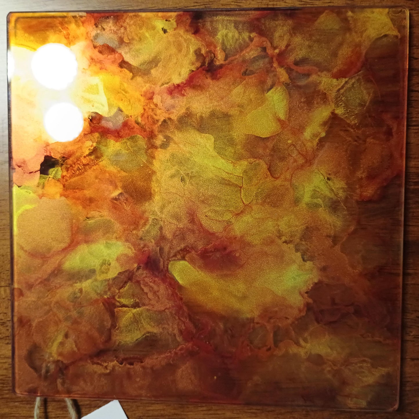 Glass Art Sun Catcher and Cutting Board Red and Gold Charcuterie Tray Gift for Her Kitchen Decor