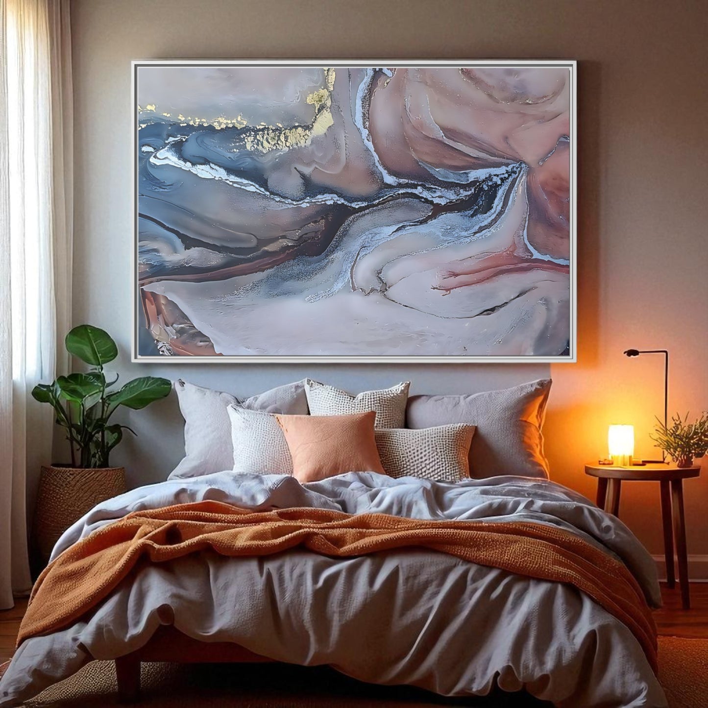 Large Abstract Wall Art Canvas Print Blue Gold Modern Bedroom Living Room Decor