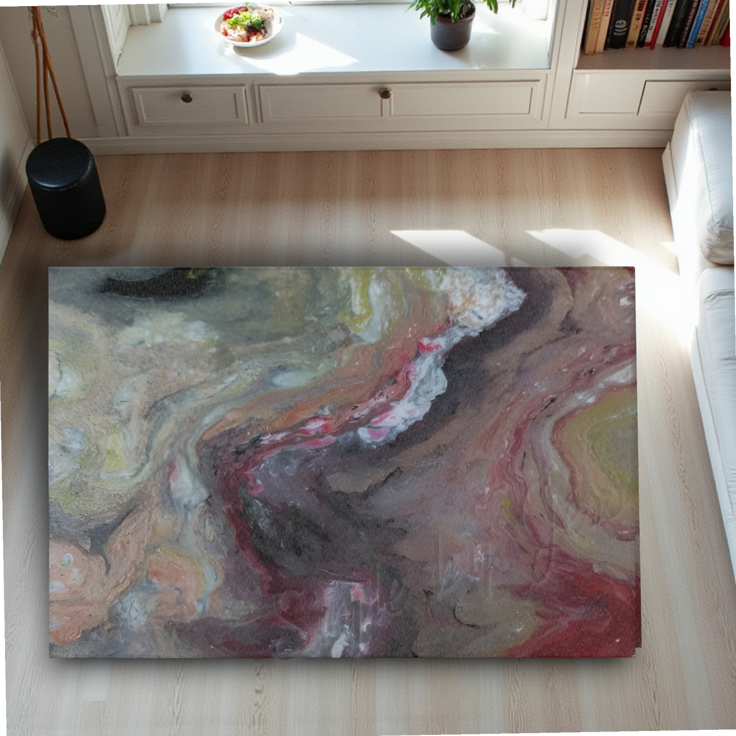 Abstract Area Rug Neutral Red White - Non-Slip Modern Accent Rug Free Shipping