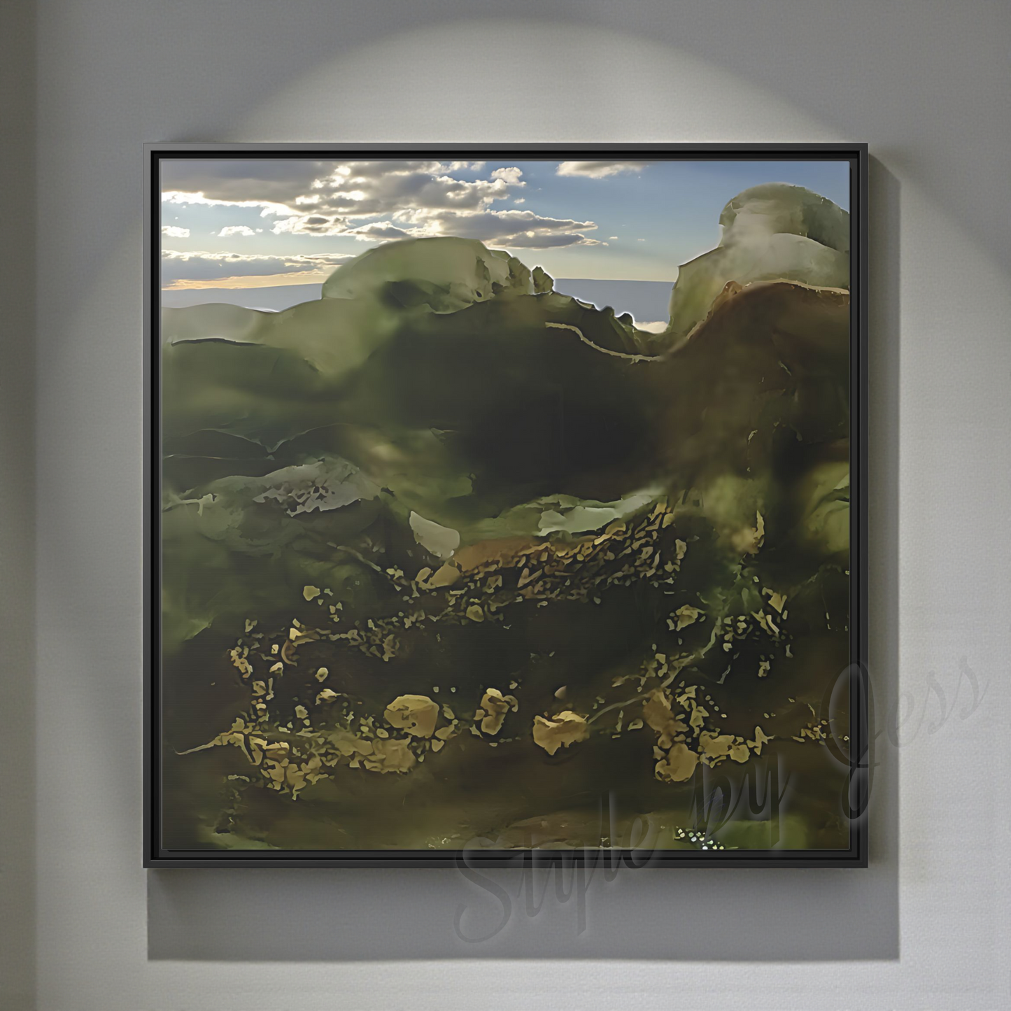 Abstract Wall Art Framed Canvas Print - Green Landscape Painting for Living Room, Bedroom, Office Decor"