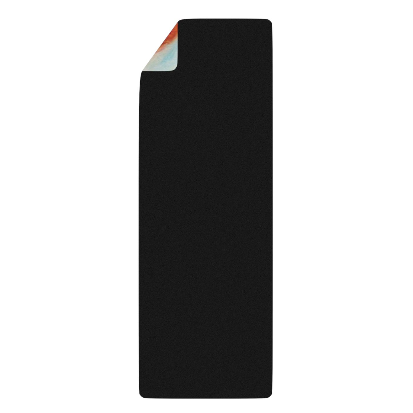 Black rectangular mat with colorful corner on a white background
