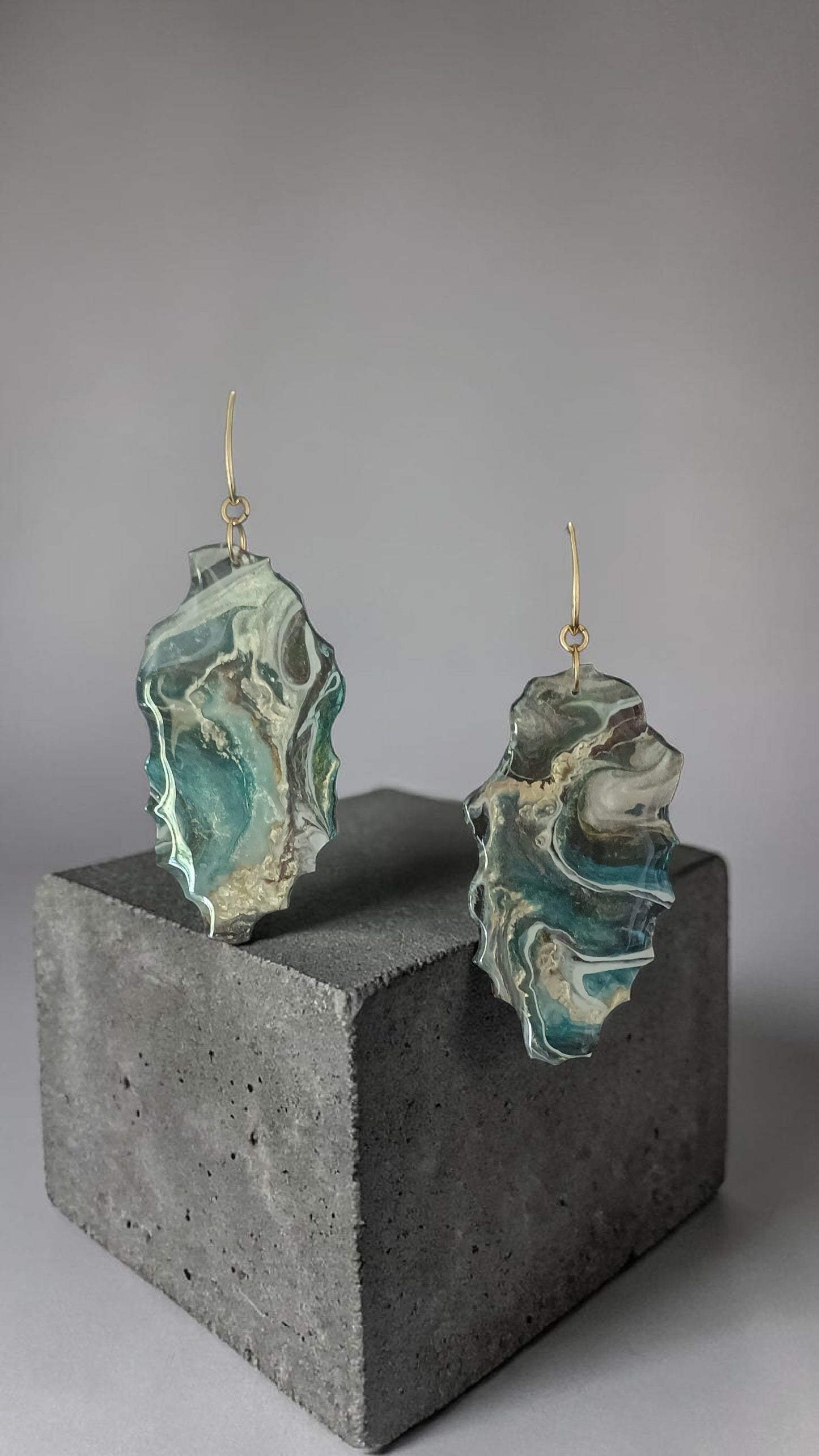 Dangle Earrings Handmade Teal Resin Art | 18K Gold Plated | Gift for Her