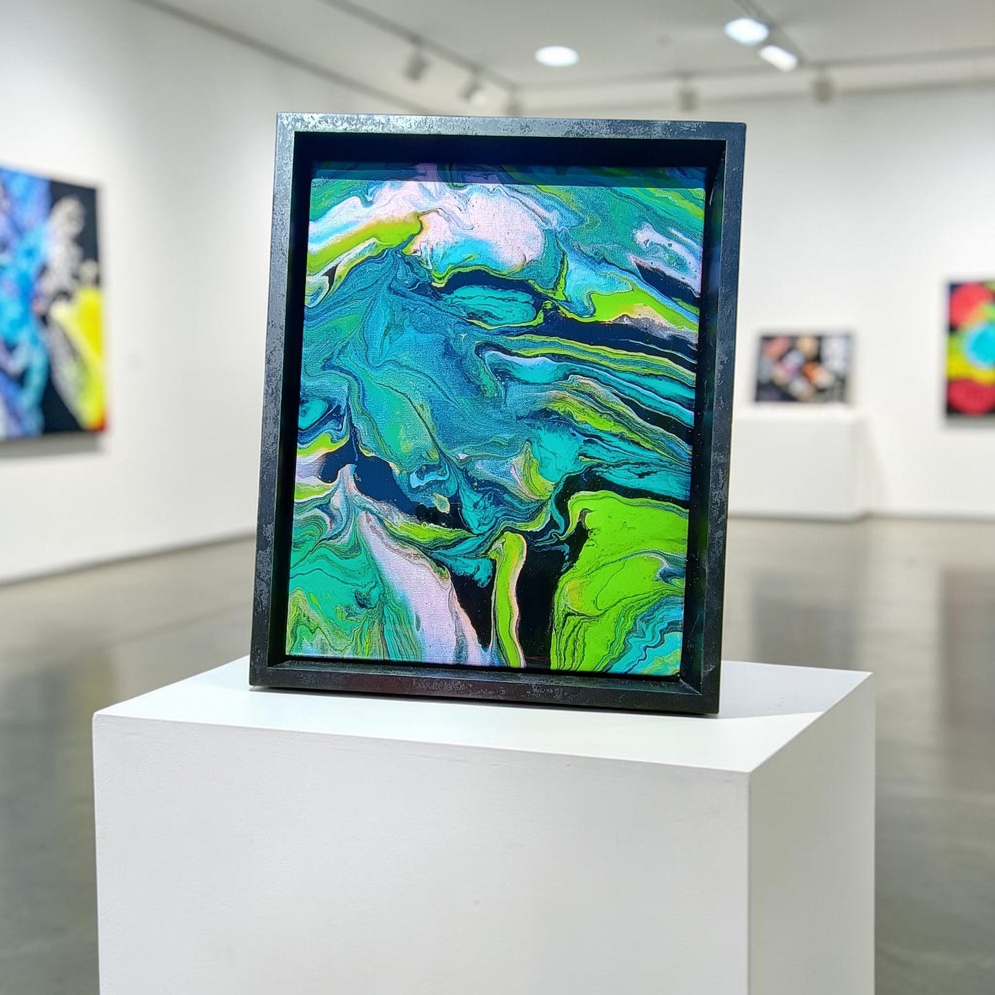 Original Abstract Painting – Acrylic Pour with Resin Finish | Black Float Frame | 12x15 Wall Art