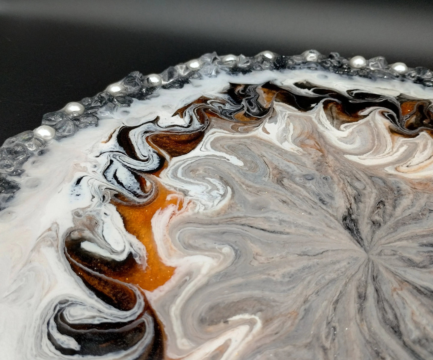 Handcrafted Resin Serving Tray with Pearl Edge - 13" Lazy Susan Centerpiece