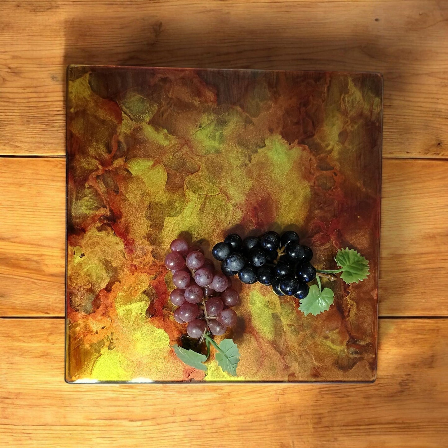 Glass Art Sun Catcher and Cutting Board Red and Gold Charcuterie Tray Gift for Her Kitchen Decor