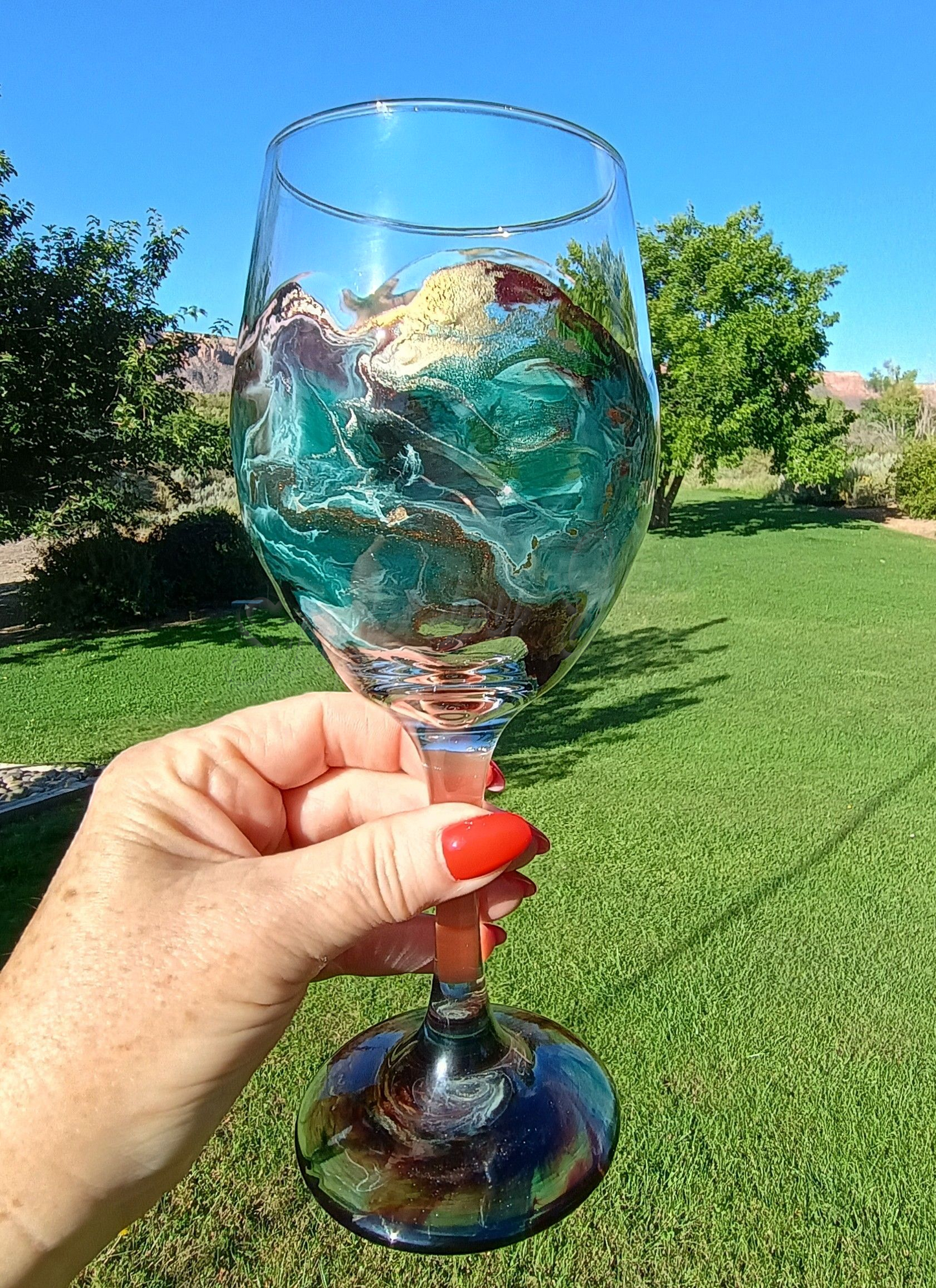 Handmade Resin Art Wine Glass - Custom Abstract Wine Glasses for Gifts Style By Jess