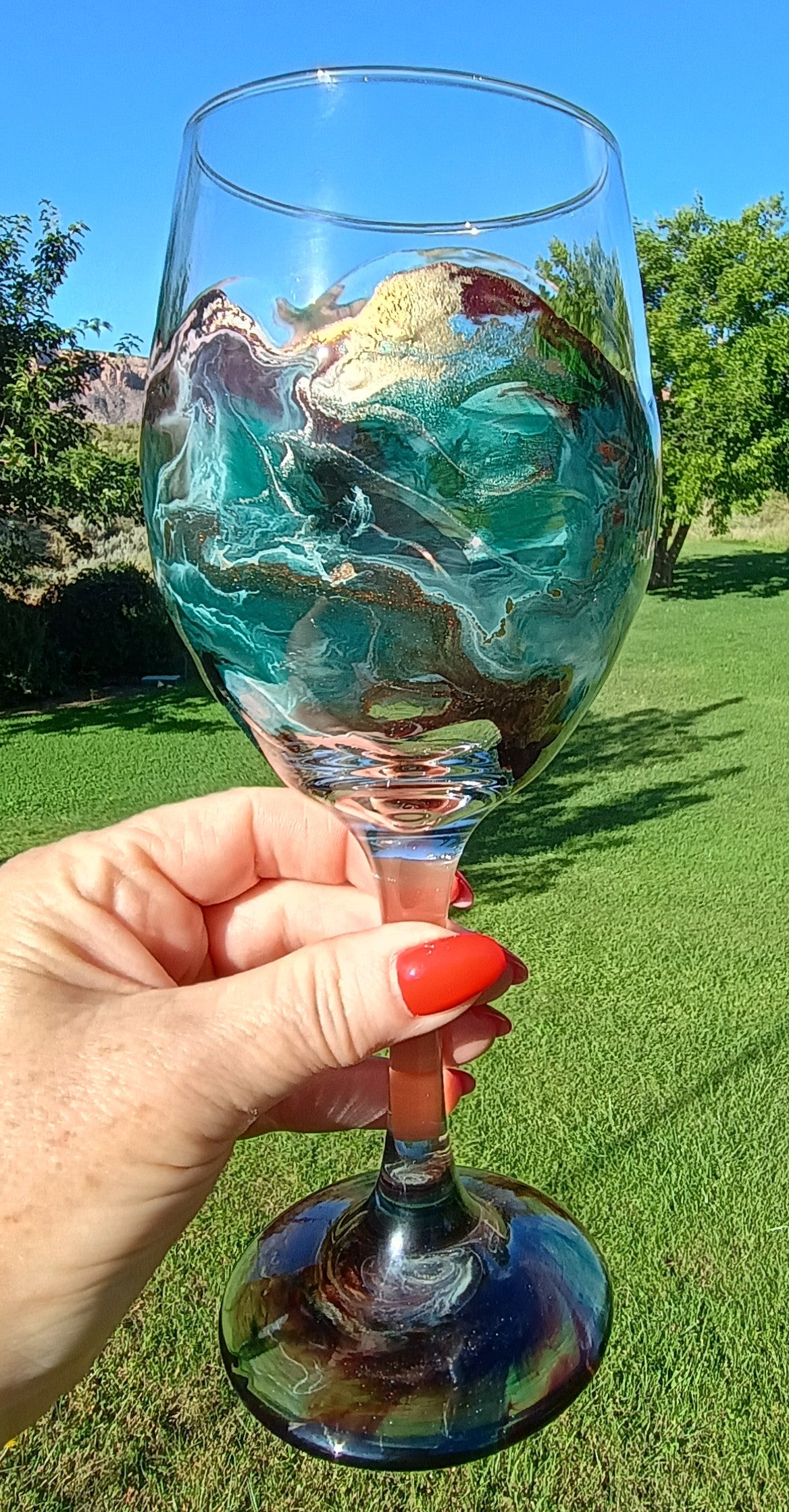 Handmade Resin Art Wine Glass - Custom Abstract Wine Glasses for Gifts Style By Jess