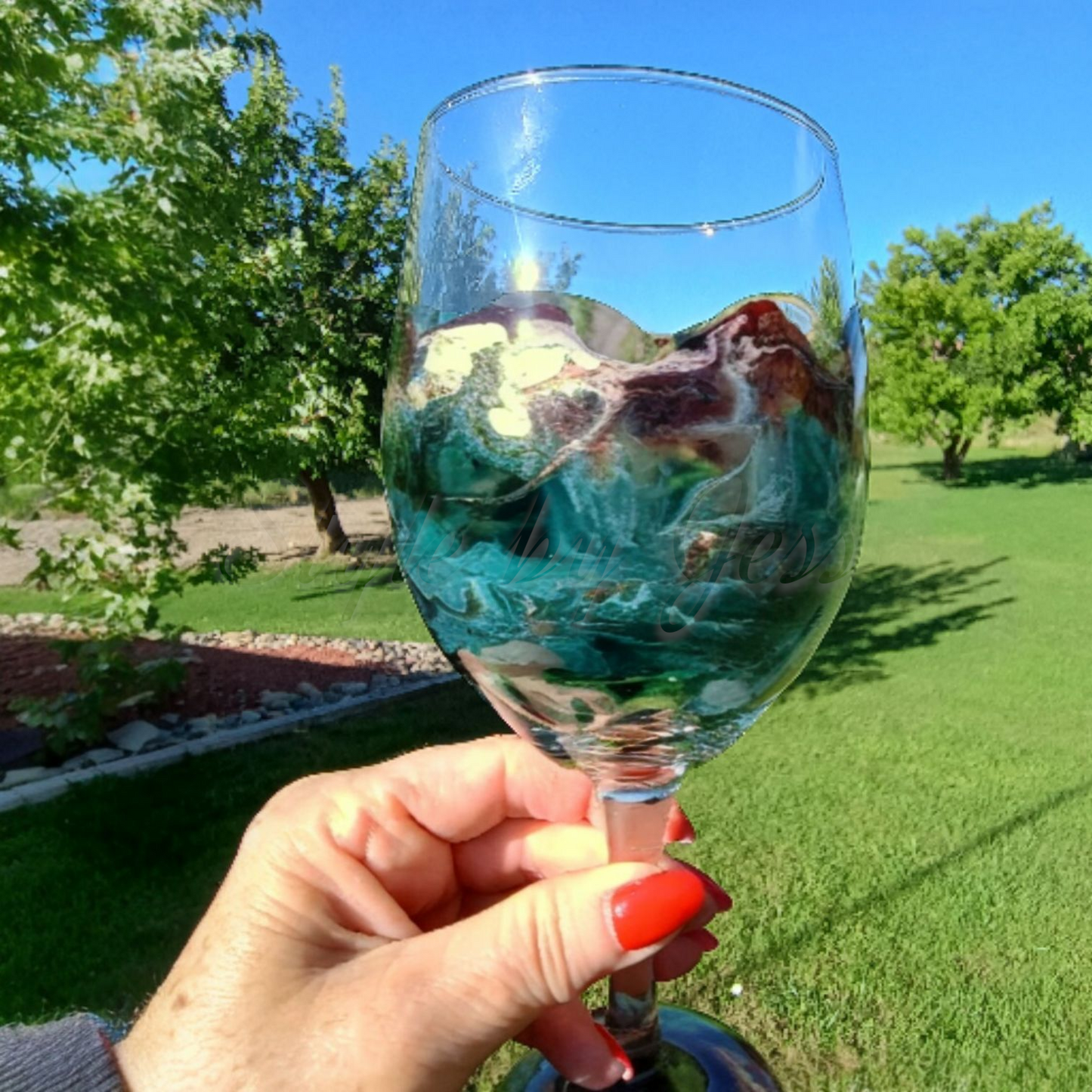 Handmade Resin Art Wine Glass - Custom Abstract Wine Glasses for Gifts Style By Jess