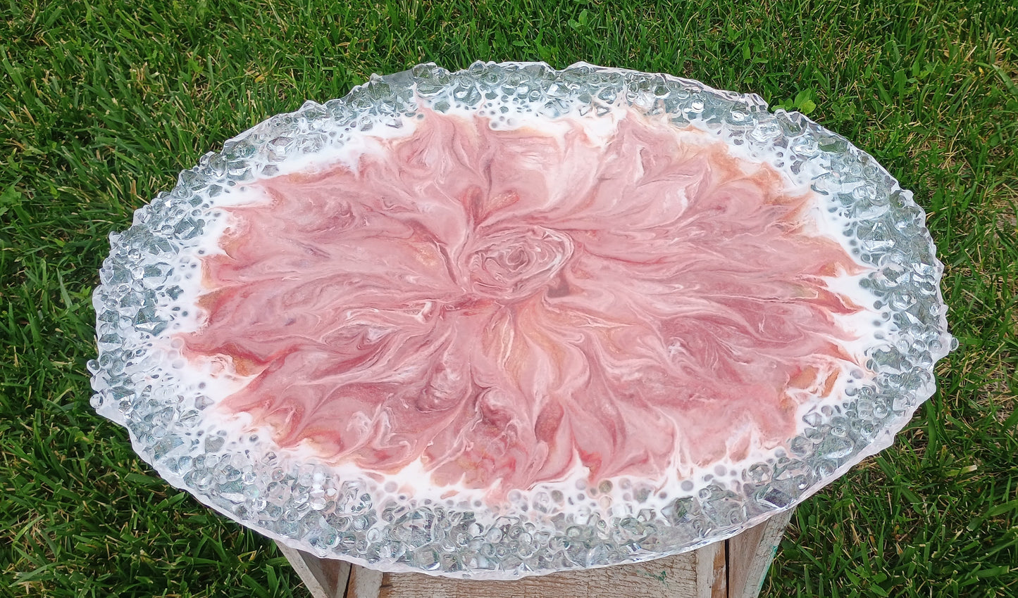 Resin Charcuterie Board | Oversized 18"×13" Rose Floral Art Serving Platter | Handmade Home Decor