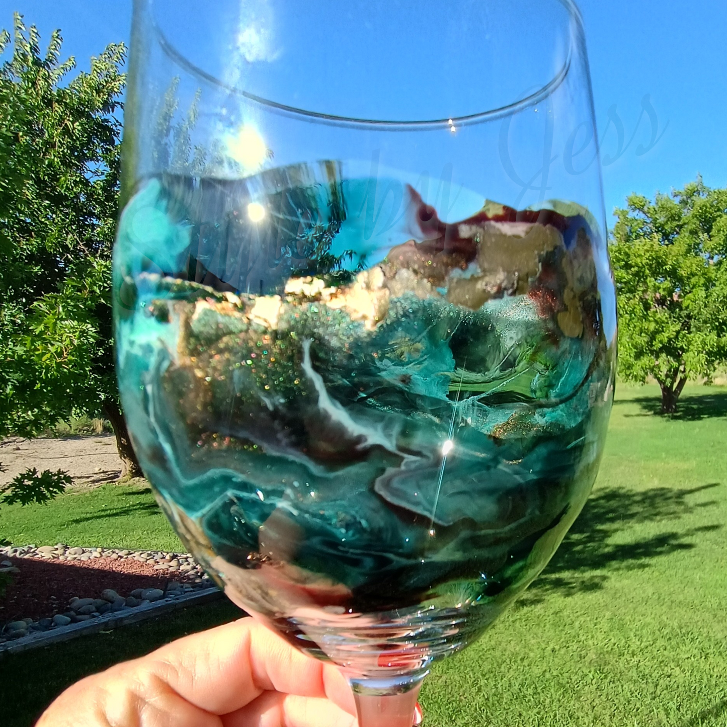 Handmade Resin Art Wine Glass - Custom Abstract Wine Glasses for Gifts Style By Jess