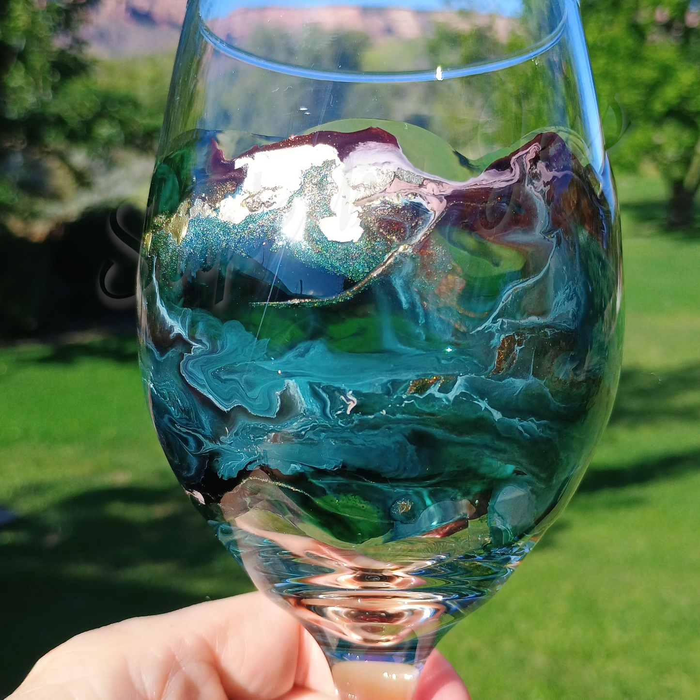 Handmade Resin Art Wine Glass - Custom Abstract Wine Glasses for Gifts Style By Jess