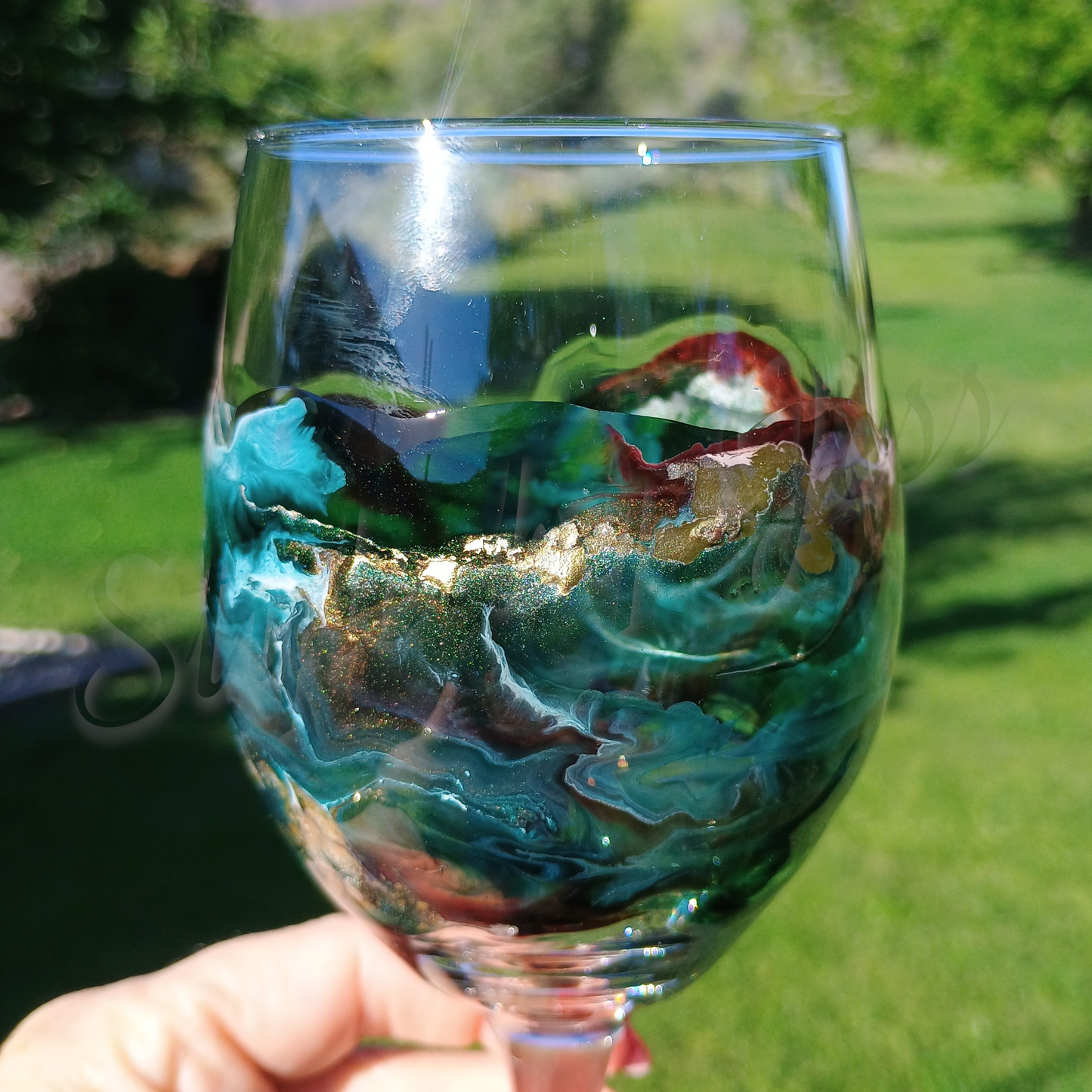 Handmade Resin Art Wine Glass - Custom Abstract Wine Glasses for Gifts Style By Jess