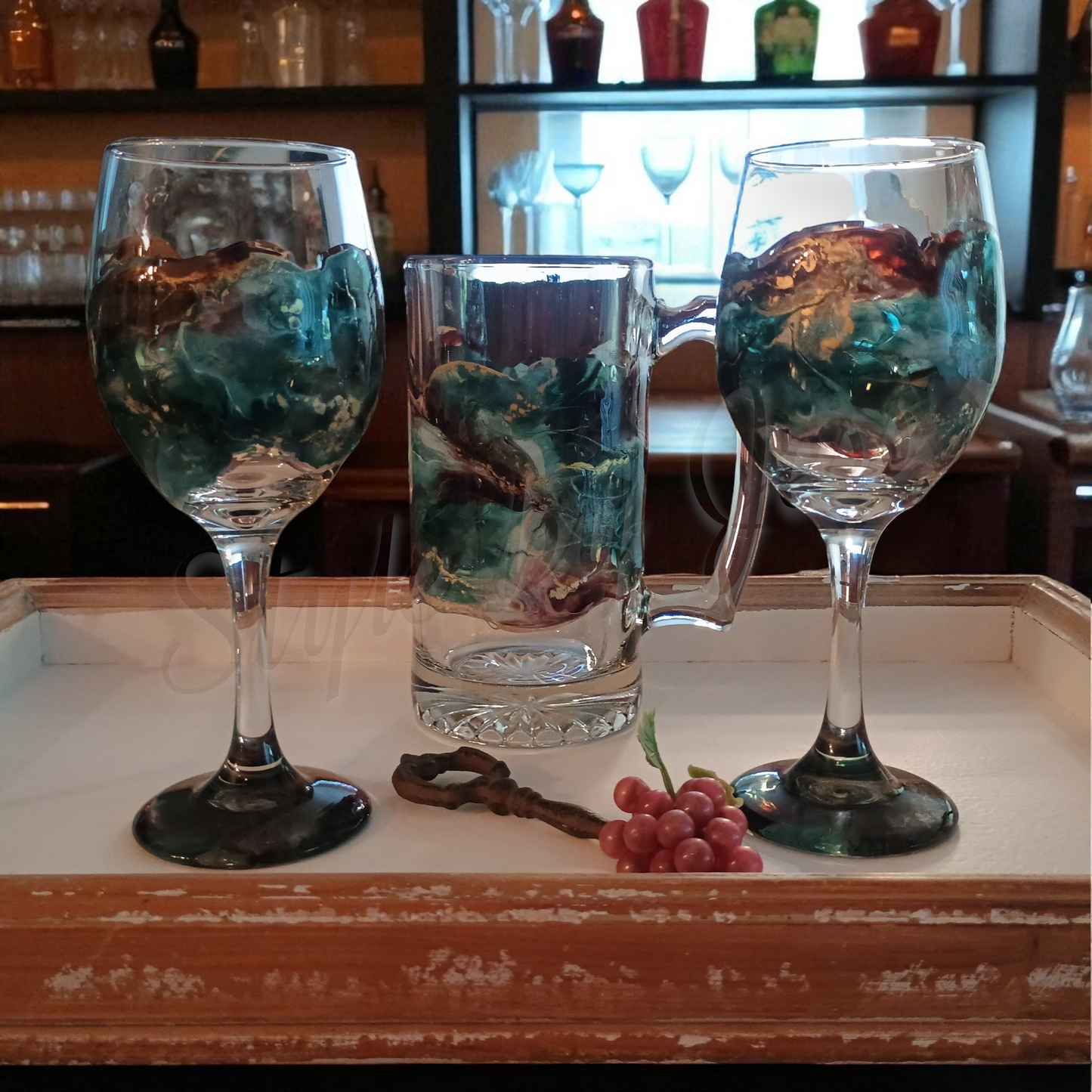 Handmade Resin Art Wine Glass - Custom Abstract Wine Glasses for Gifts Style By Jess