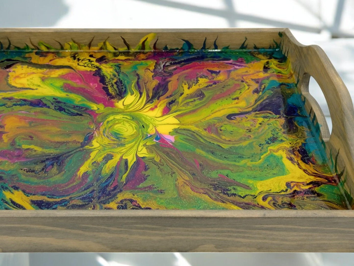 Abstract Art Wood Serving Tray – Colorful Boho Centerpiece | Ottoman Tray | Unique Handmade Gift for Her | Style by Jess