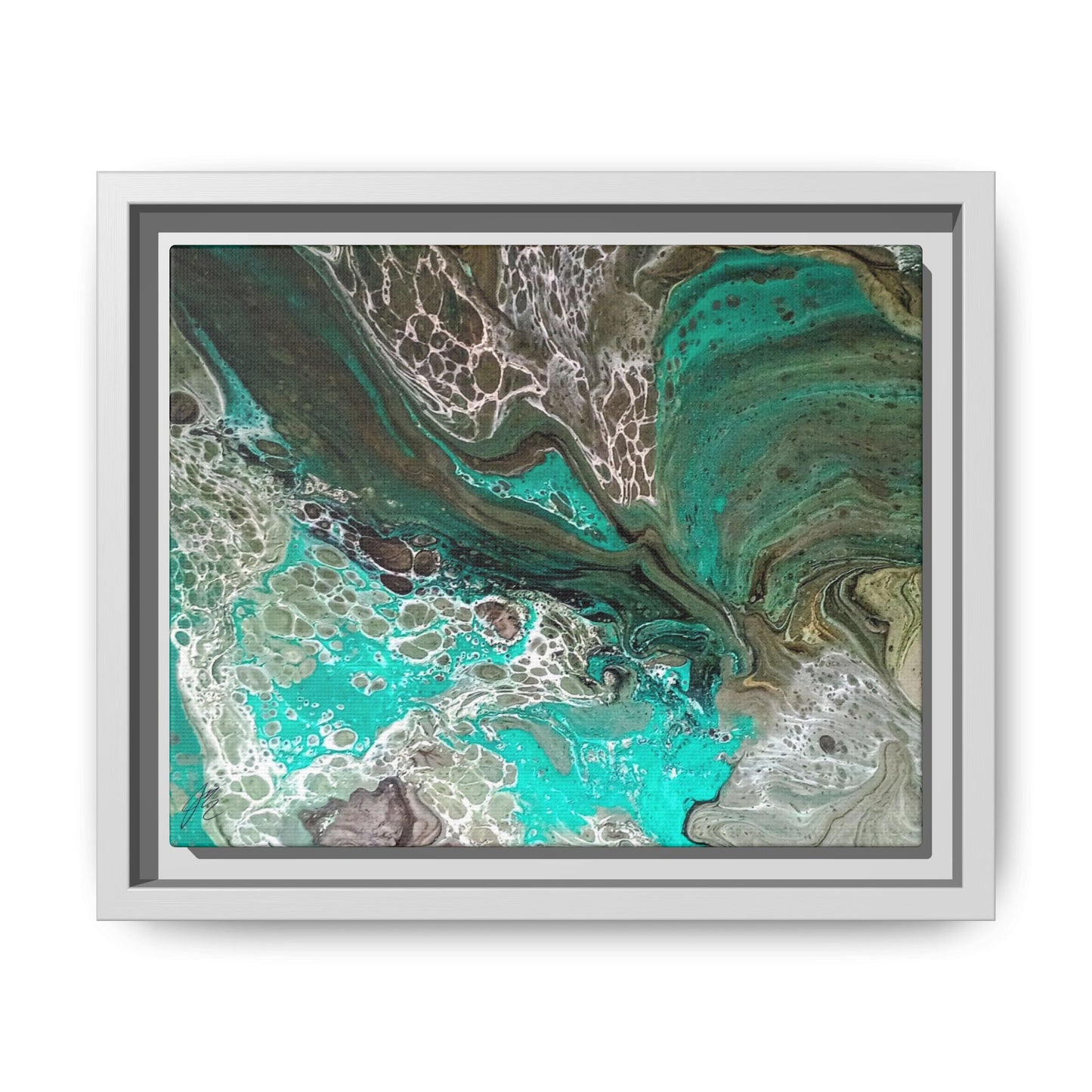 Framed Canvas Wall Art | Abstract Boho Art Print | Teal Fluid Pour Painting | Style By Jess