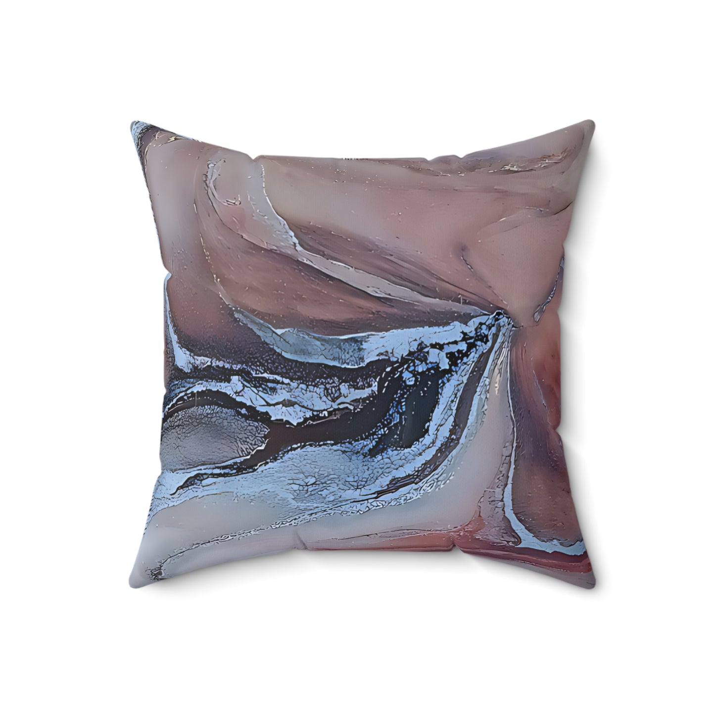Decorative pillow with abstract marbled design on a white background