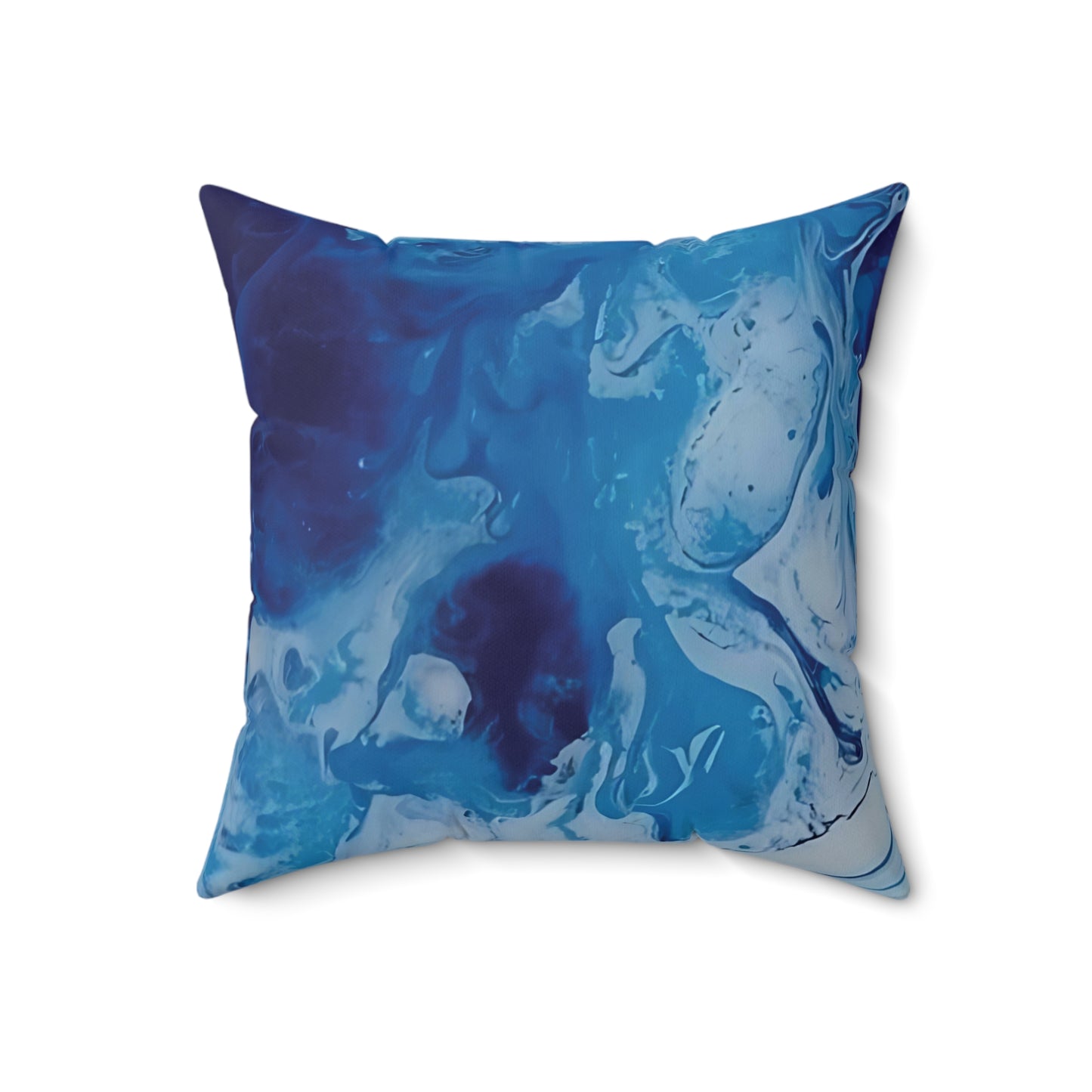 Blue and white marbled pillow on a white background