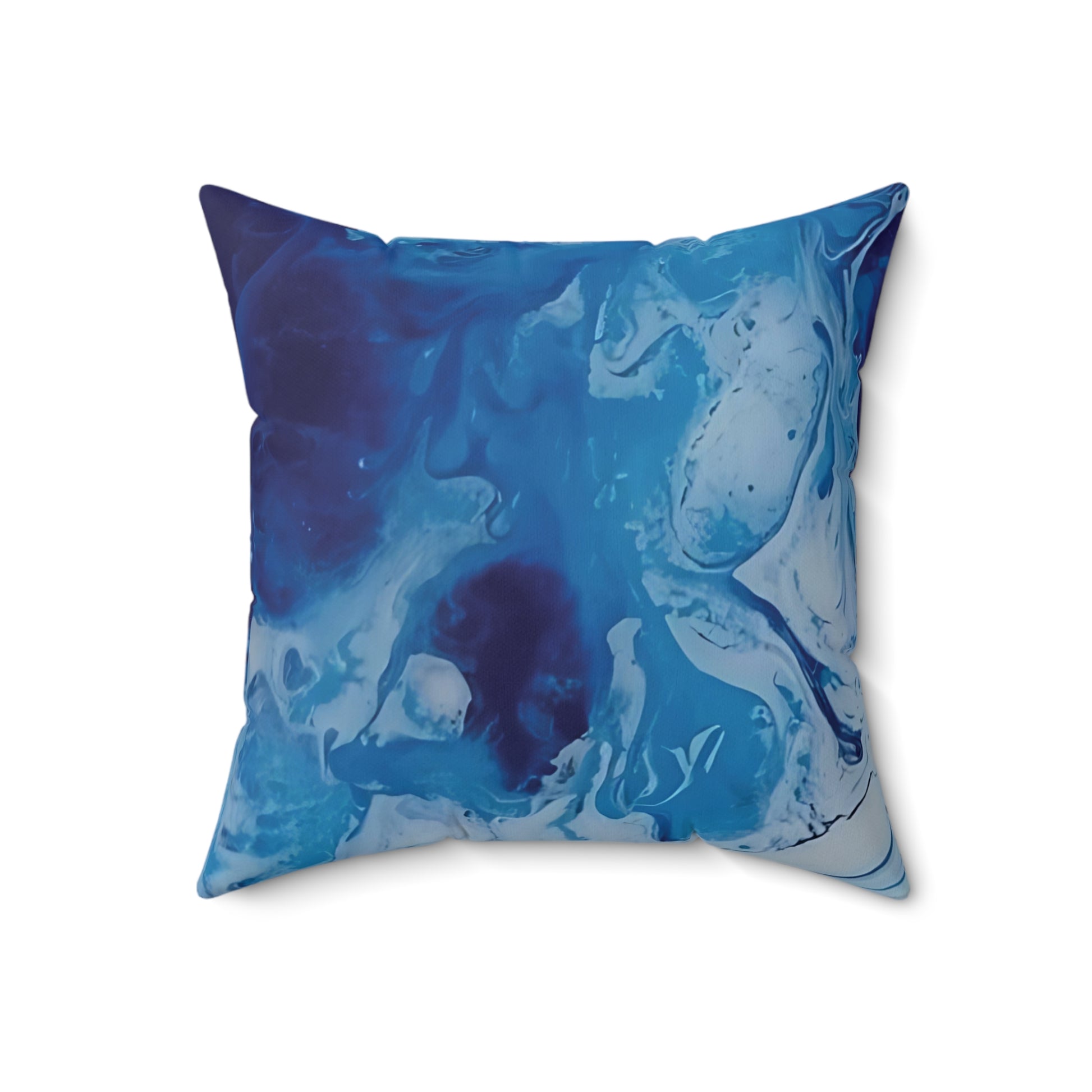 Blue and white marbled pillow on a white background
