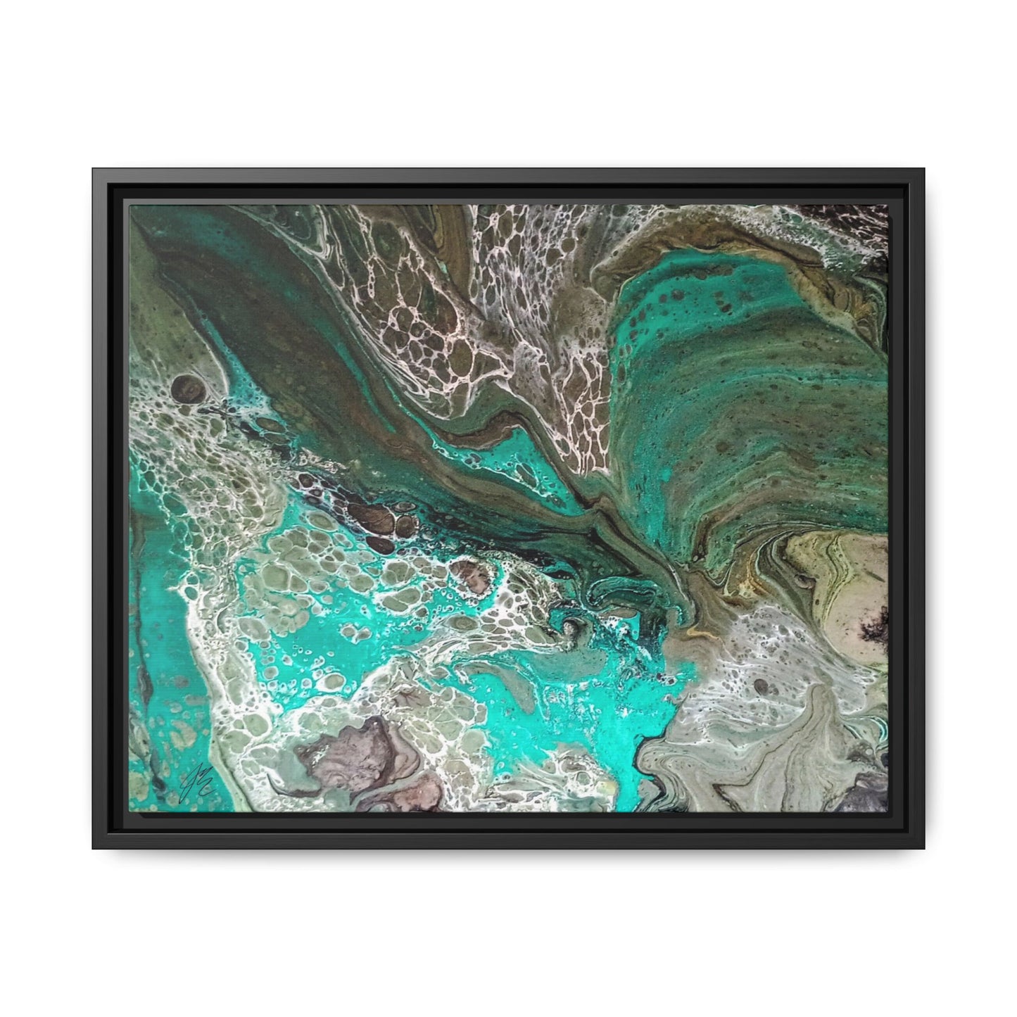 Framed Canvas Wall Art | Abstract Boho Art Print | Teal Fluid Pour Painting | Style By Jess