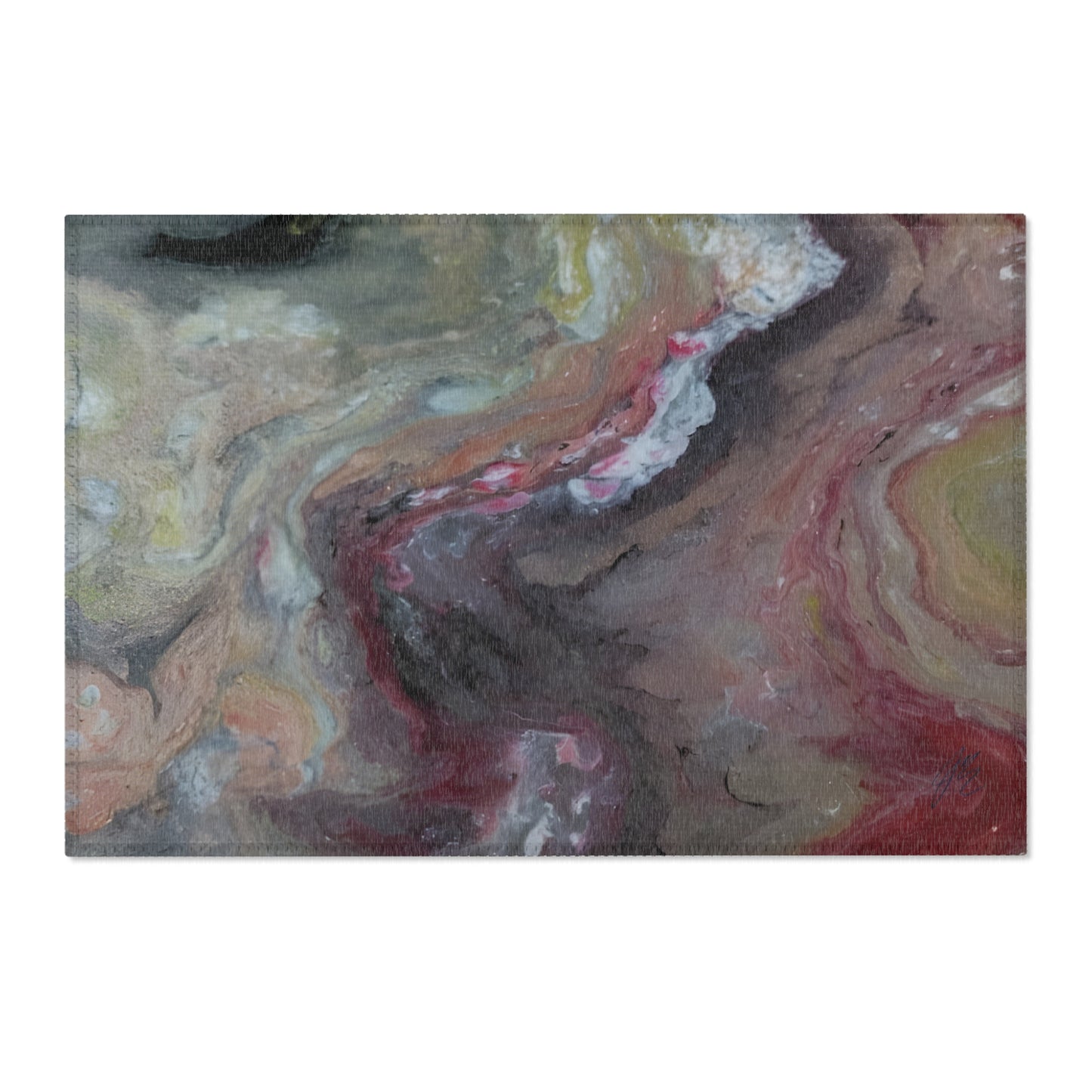 Abstract art area rug close up image with swirling colors on a white background a Style By Jess