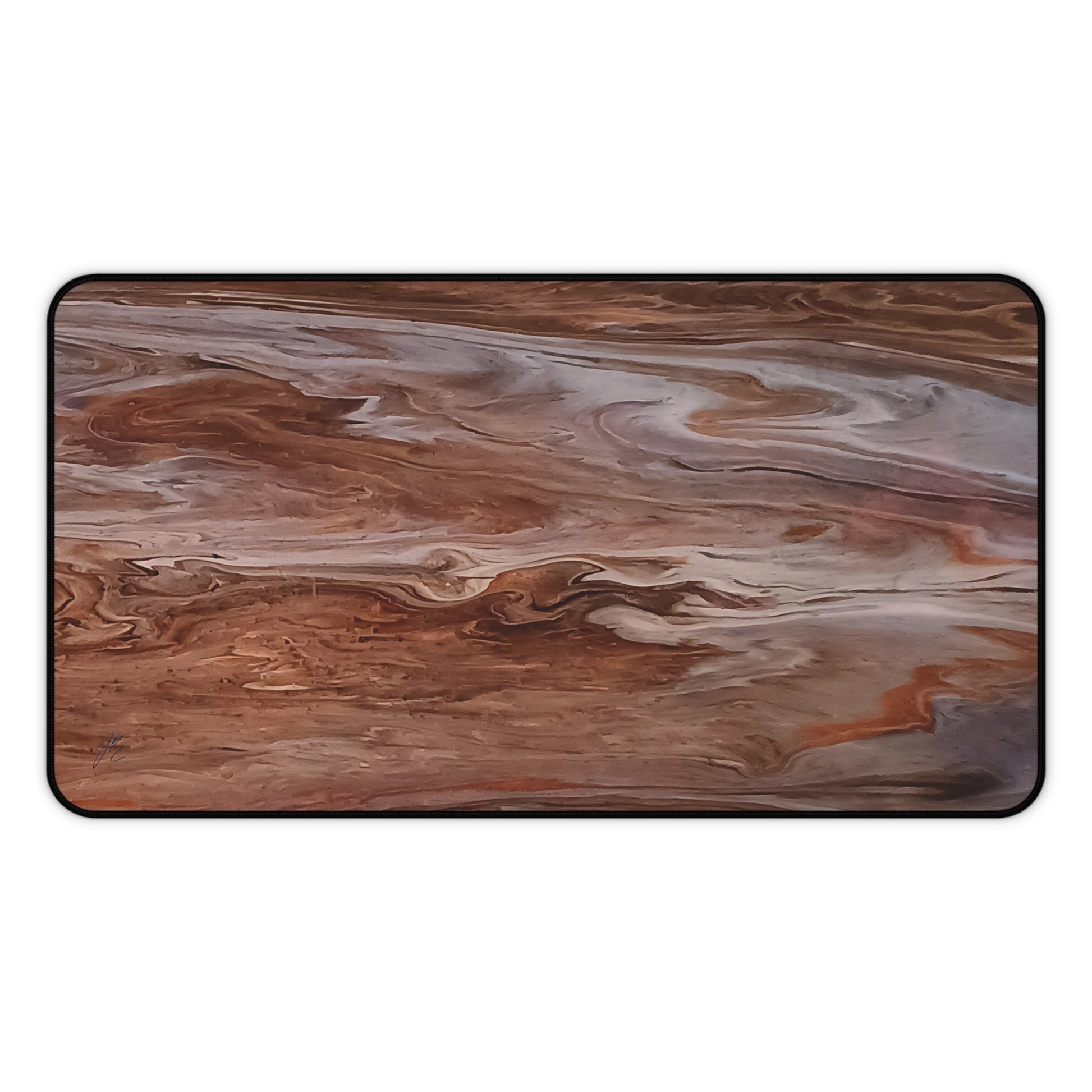 Marble-patterned  image on a mouse pad with brown and gray colors on a white background
