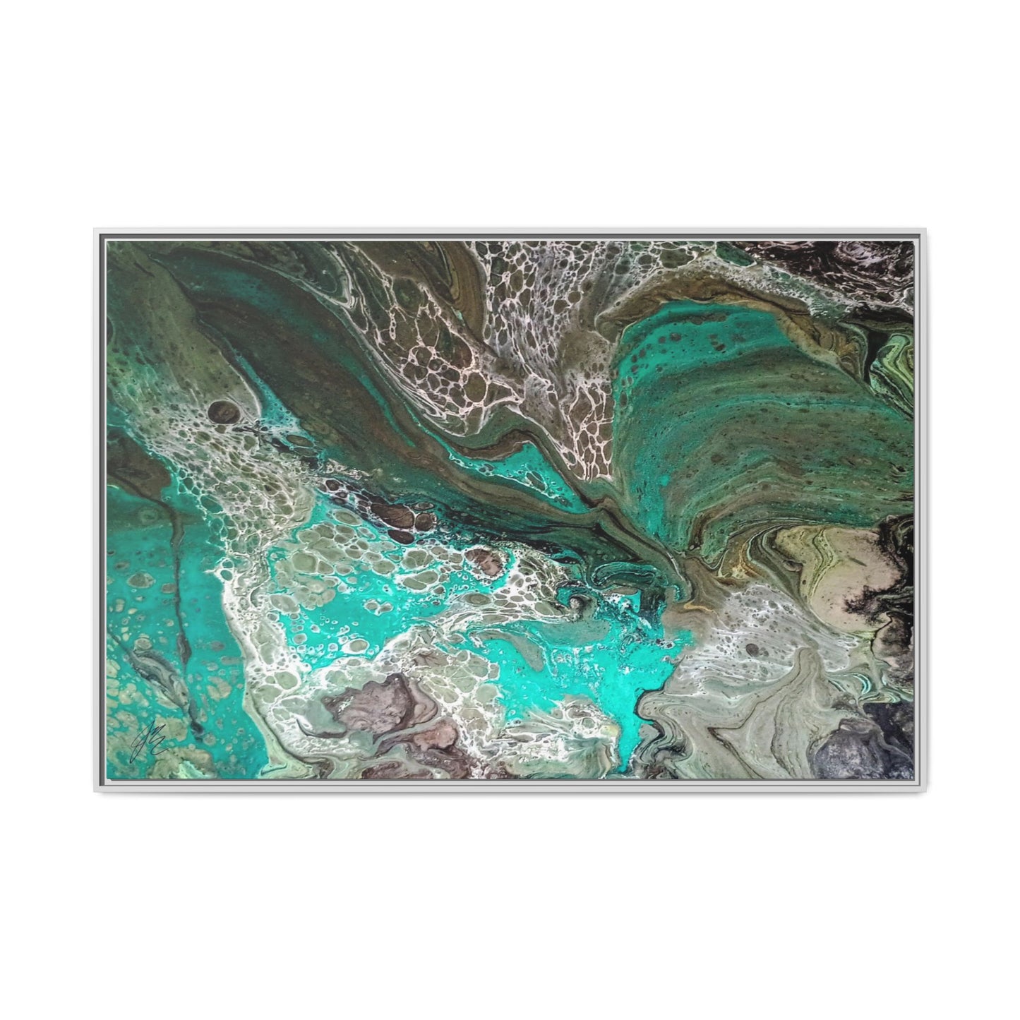 Framed Canvas Wall Art | Abstract Boho Art Print | Teal Fluid Pour Painting | Style By Jess