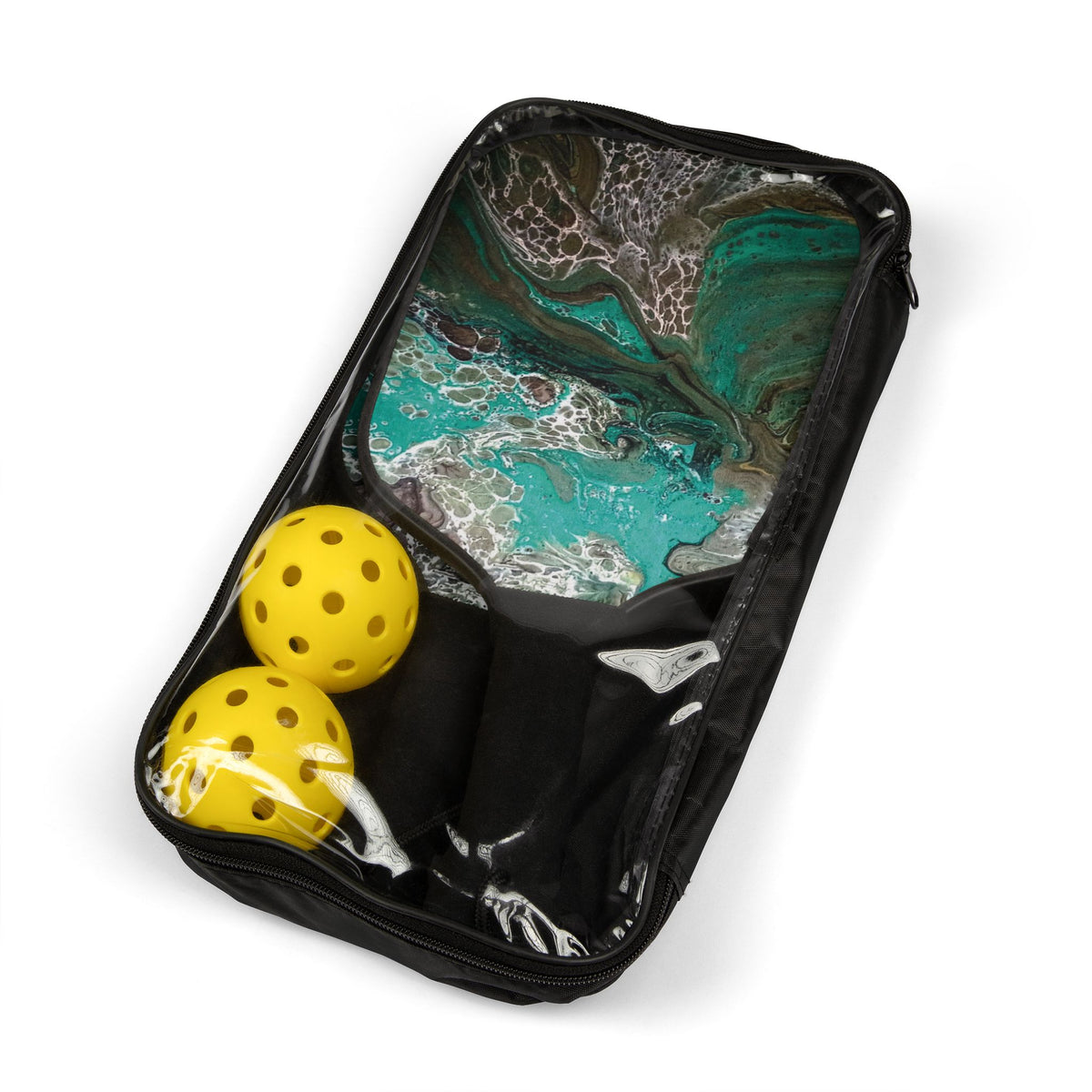 Pickleball Paddle Set | Teal Abstract Art Print, 2 Paddles & 2 Balls