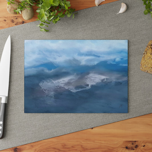 Abstract Art Sky View on Cutting Board with Knife in the background