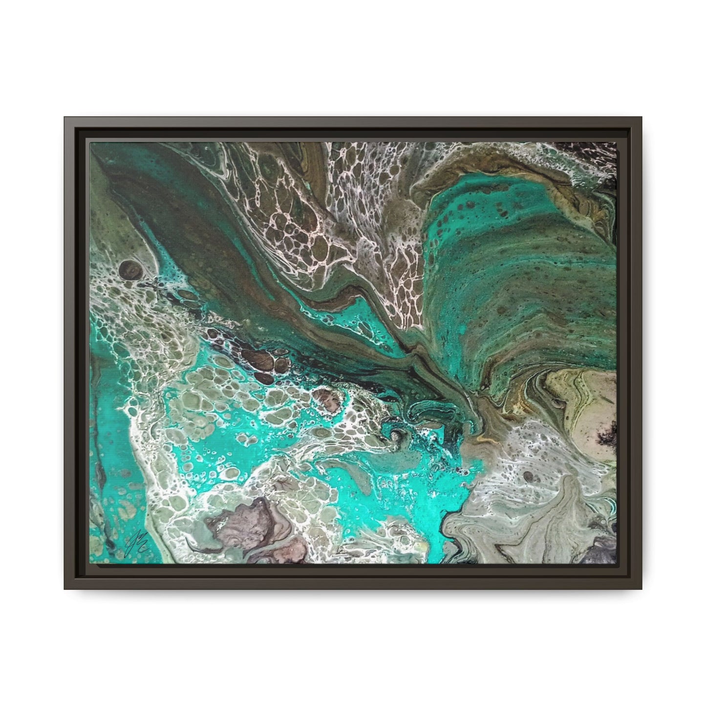 Framed Canvas Wall Art | Abstract Boho Art Print | Teal Fluid Pour Painting | Style By Jess