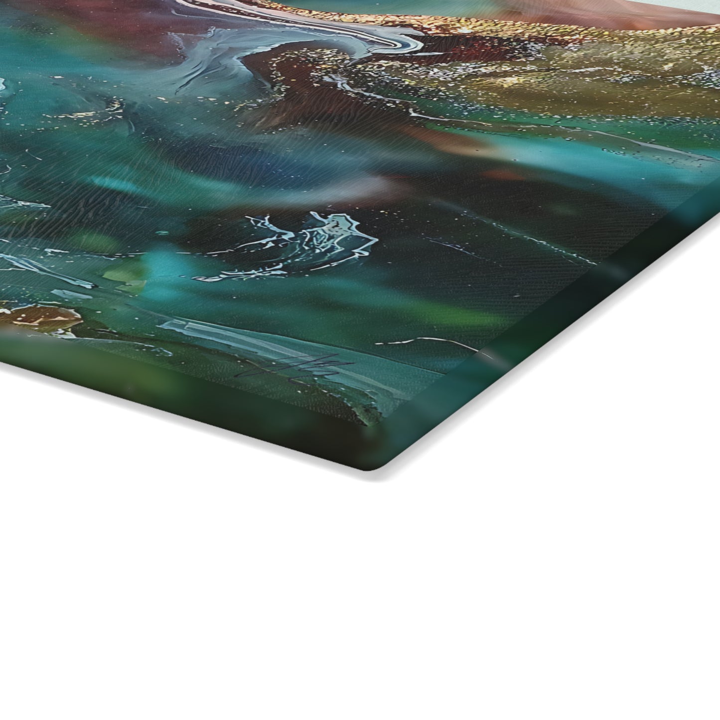 Glass Cutting Board with Abstract Art - Decorative Kitchen Serving Board & Gift