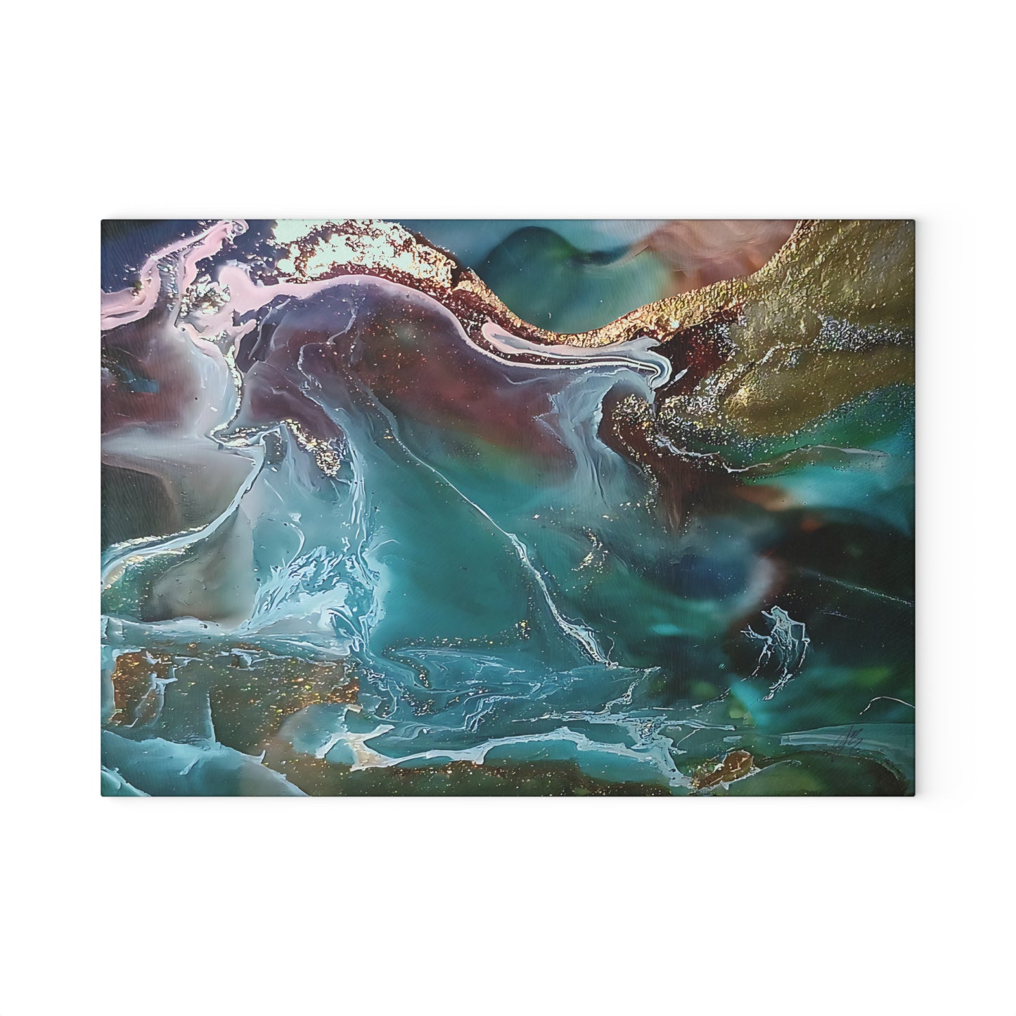 Glass Cutting Board with Abstract Art - Decorative Kitchen Serving Board & Gift