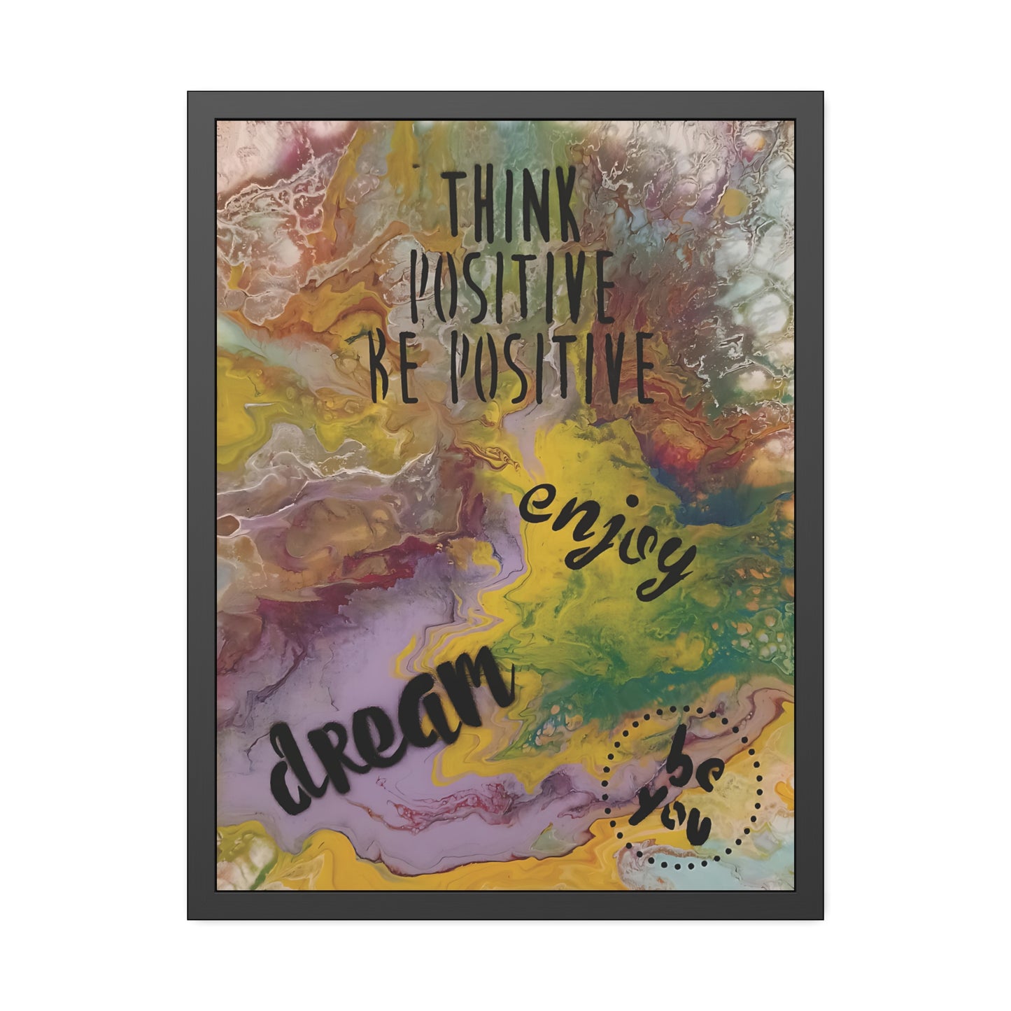 Framed abstract artwork with motivational text on a white background