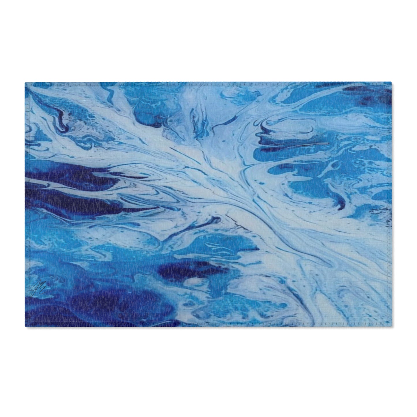 Blue and white marbled carpet on a white background