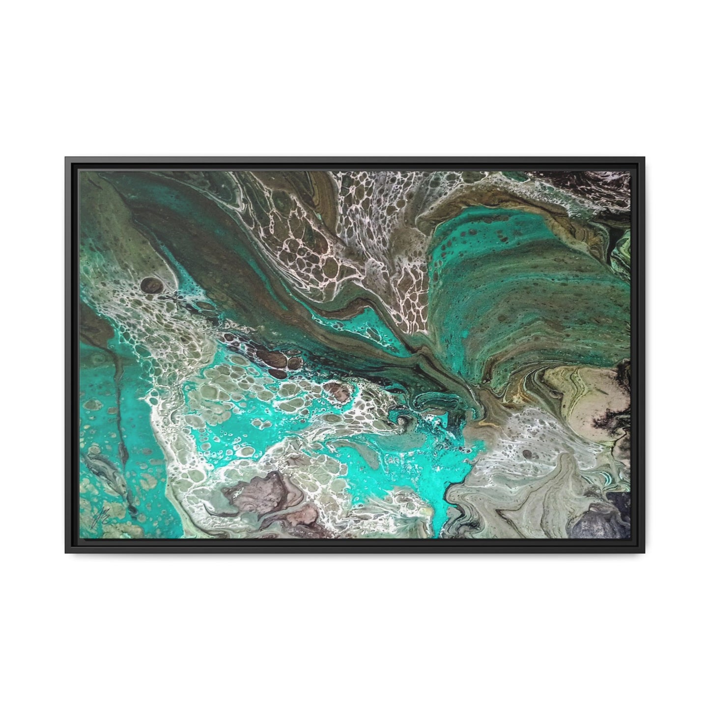 Framed Canvas Wall Art | Abstract Boho Art Print | Teal Fluid Pour Painting | Style By Jess