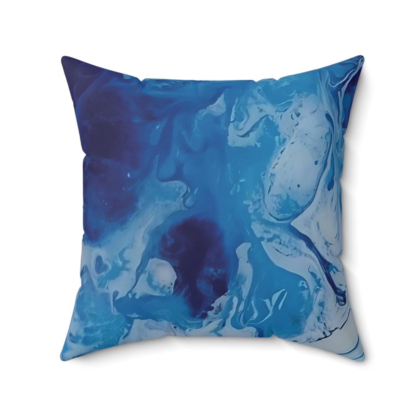 Blue and white marbled pillow on a white background