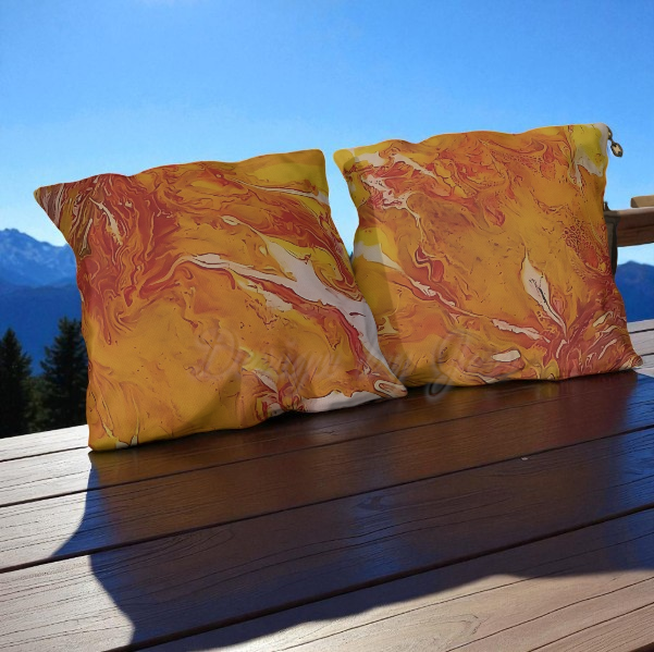 Sunflower Outdoor Pillow – UV Resistant Abstract Patio Cushion