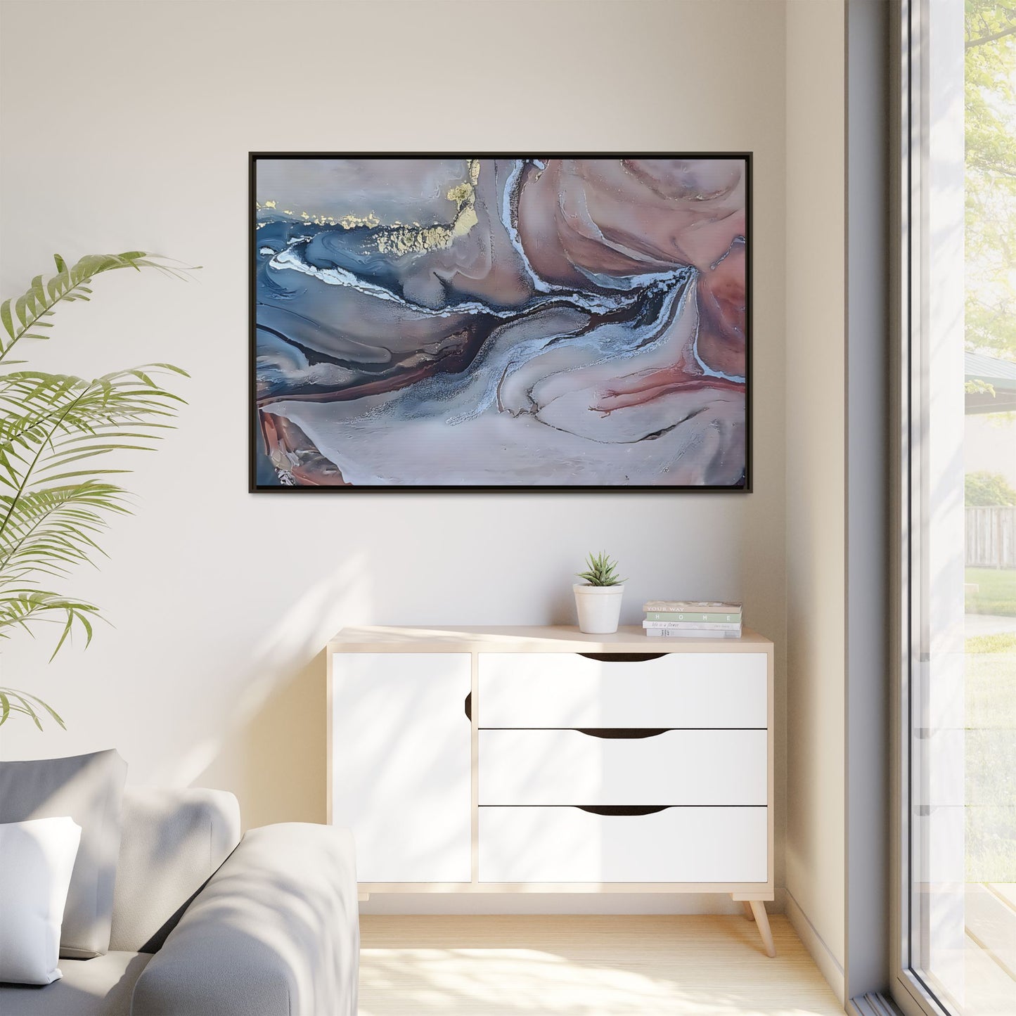Large Abstract Wall Art Canvas Print Blue Gold Modern Bedroom Living Room Decor