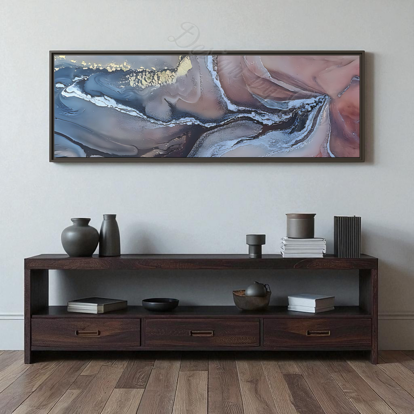 Large Abstract Wall Art Canvas Print Blue Gold Modern Bedroom Living Room Decor