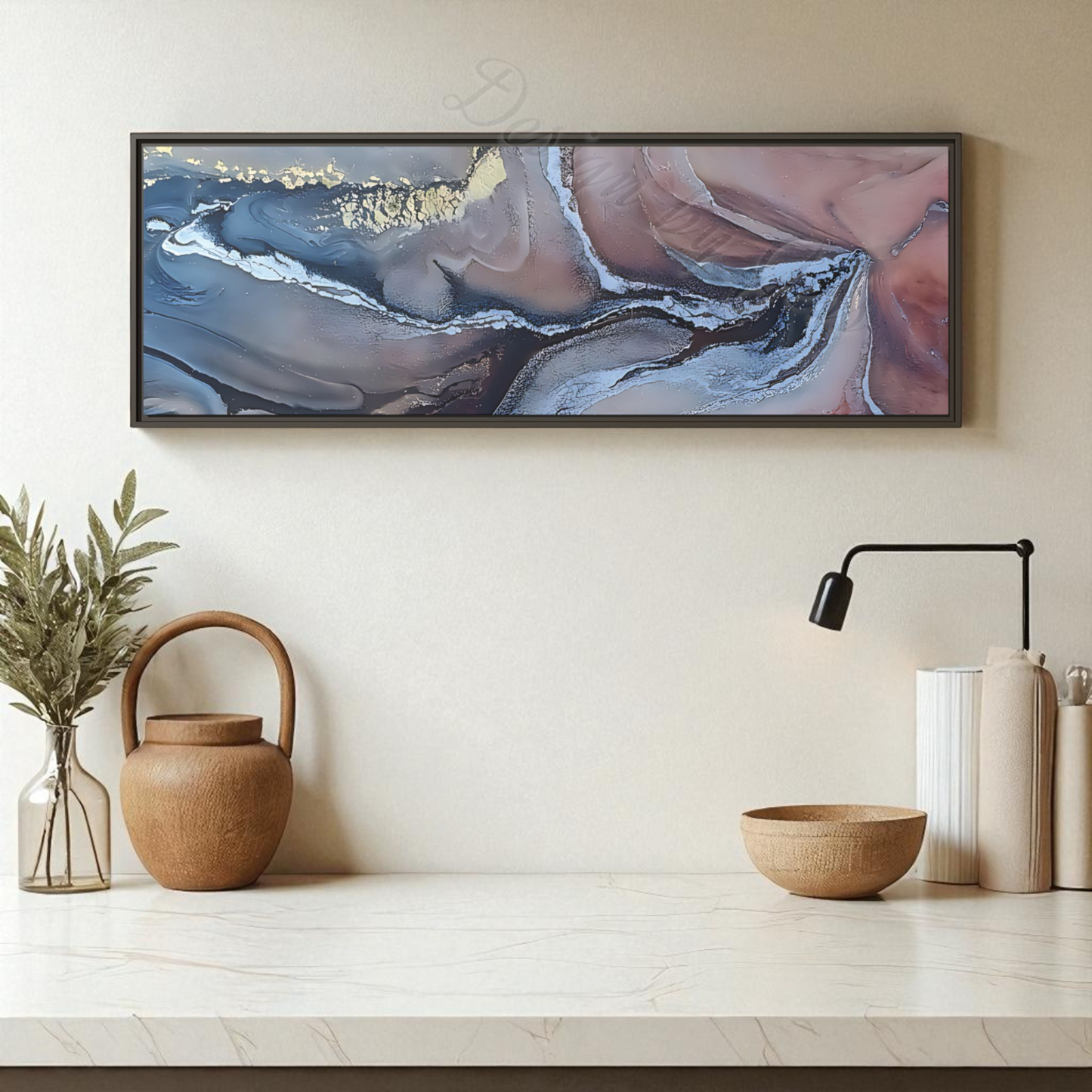 Large Abstract Wall Art Canvas Print Blue Gold Modern Bedroom Living Room Decor