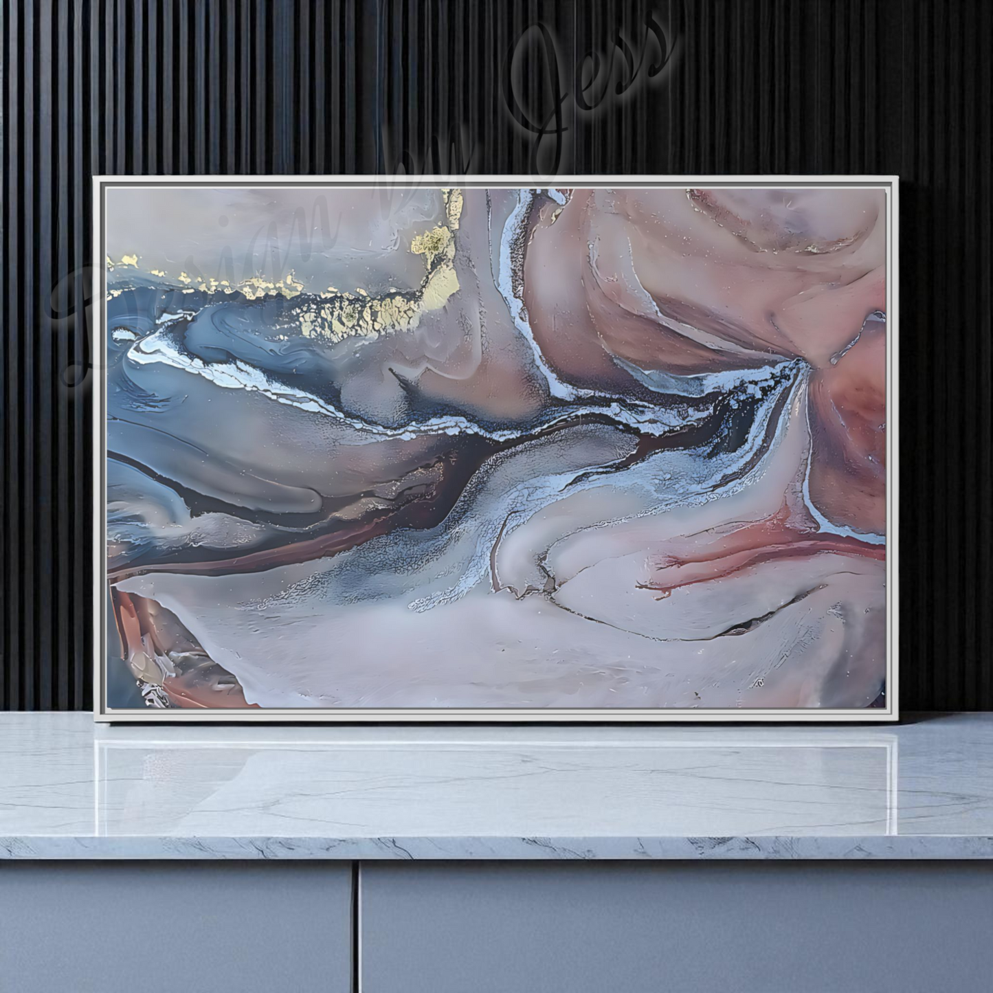 Large Abstract Wall Art Canvas Print Blue Gold Modern Bedroom Living Room Decor