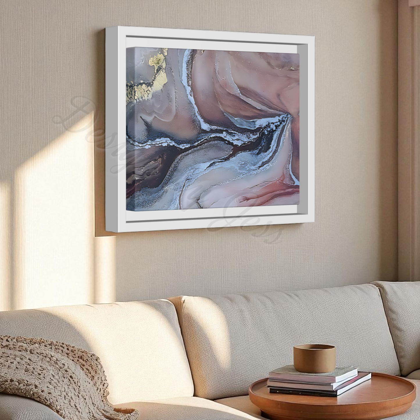 Large Abstract Wall Art Canvas Print Blue Gold Modern Bedroom Living Room Decor