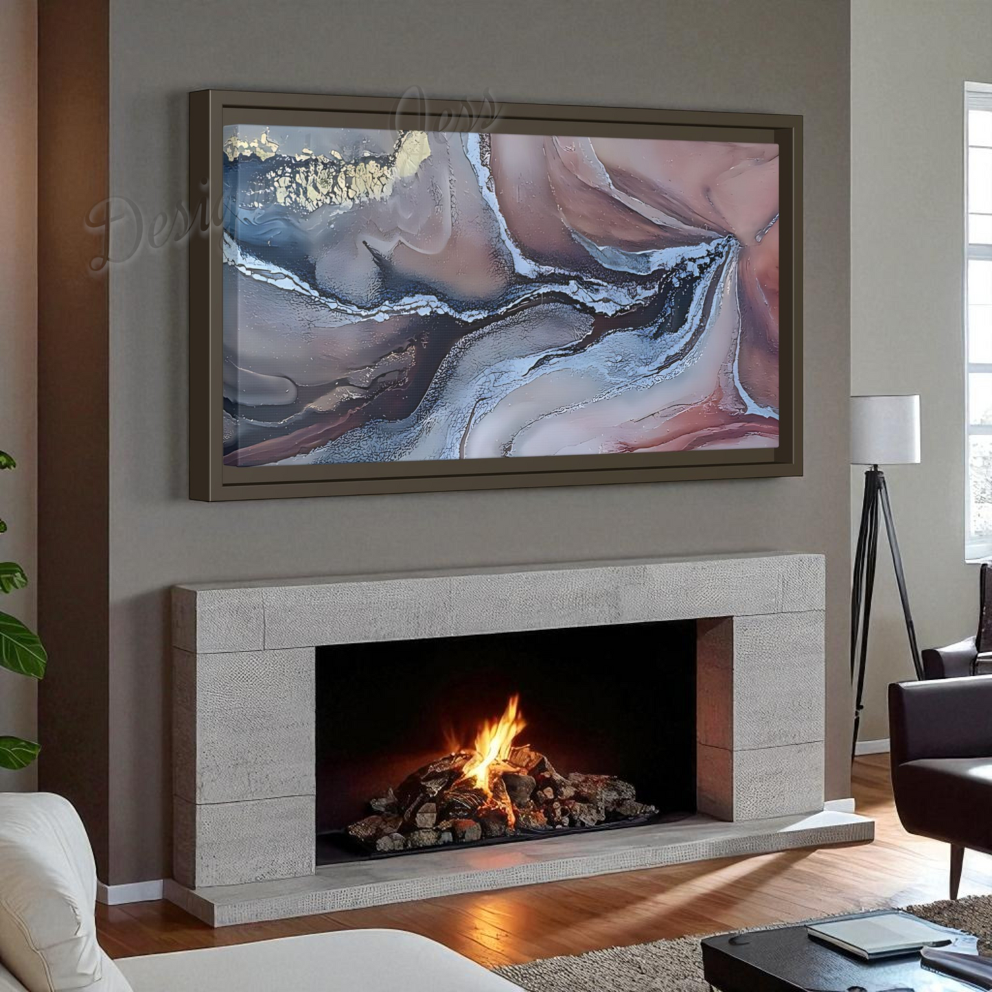 Large Abstract Wall Art Canvas Print Blue Gold Modern Bedroom Living Room Decor