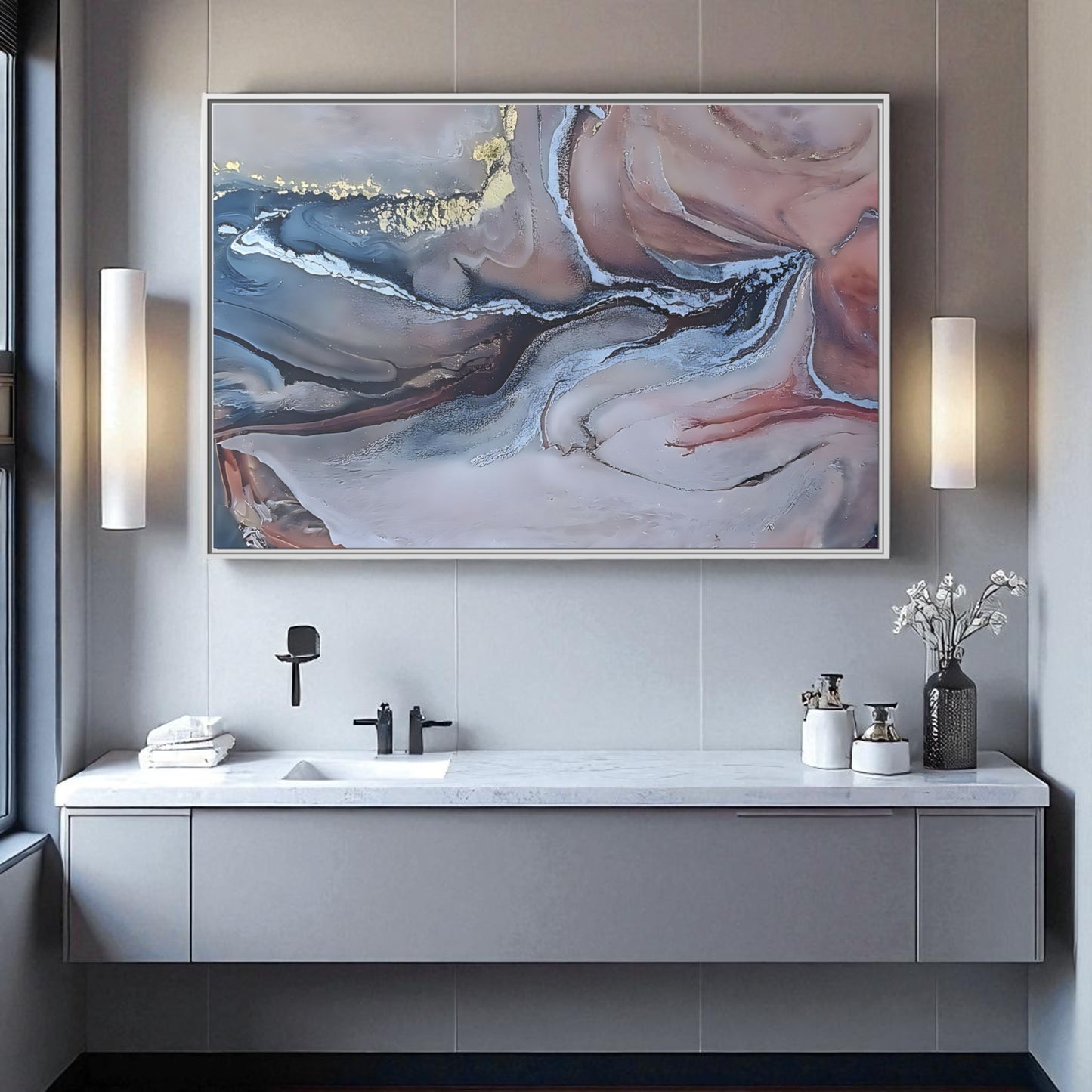 Large Abstract Wall Art Canvas Print Blue Gold Modern Bedroom Living Room Decor