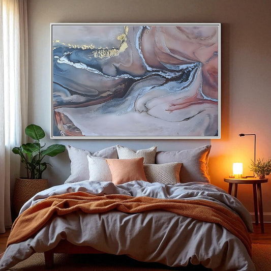 Large Abstract Wall Art Canvas Print Blue Gold Modern Bedroom Living Room Decor