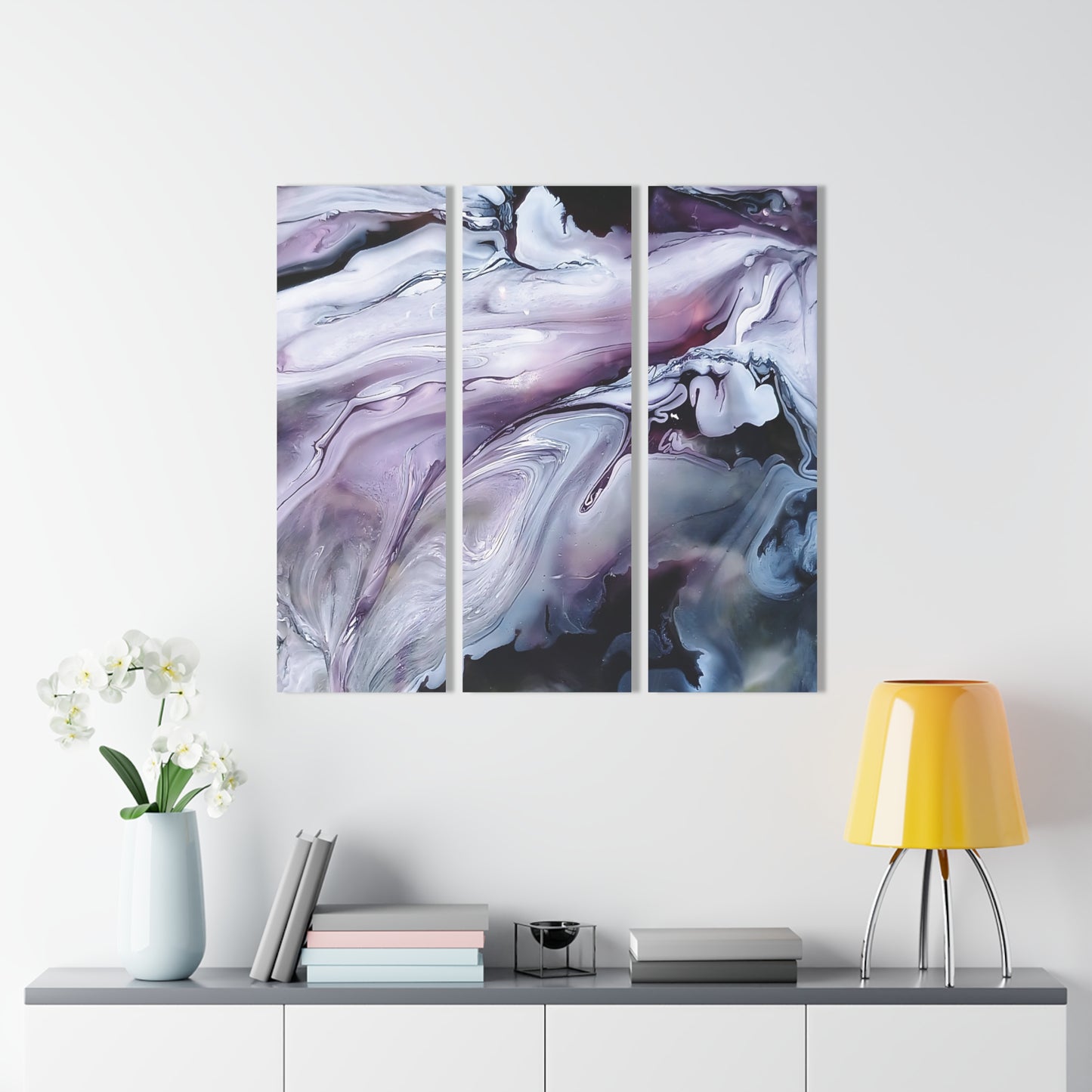 Large Modern Acrylic Wall Art Triptych – Purple Abstract Resin Ink Print – Bedroom, Living Room, Office Décor – Luxury Gift for Art Lovers