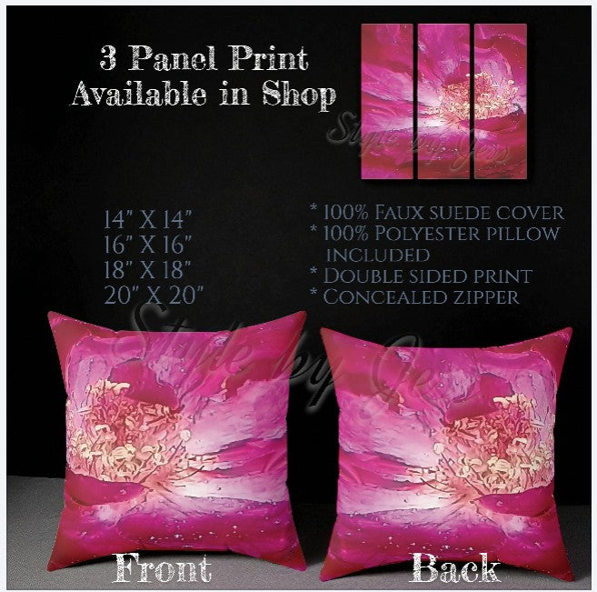 Wild Rose Decorative Throw Pillow – Pink Floral Faux Suede Cushion, Boho Botanical Art by Style by Jess