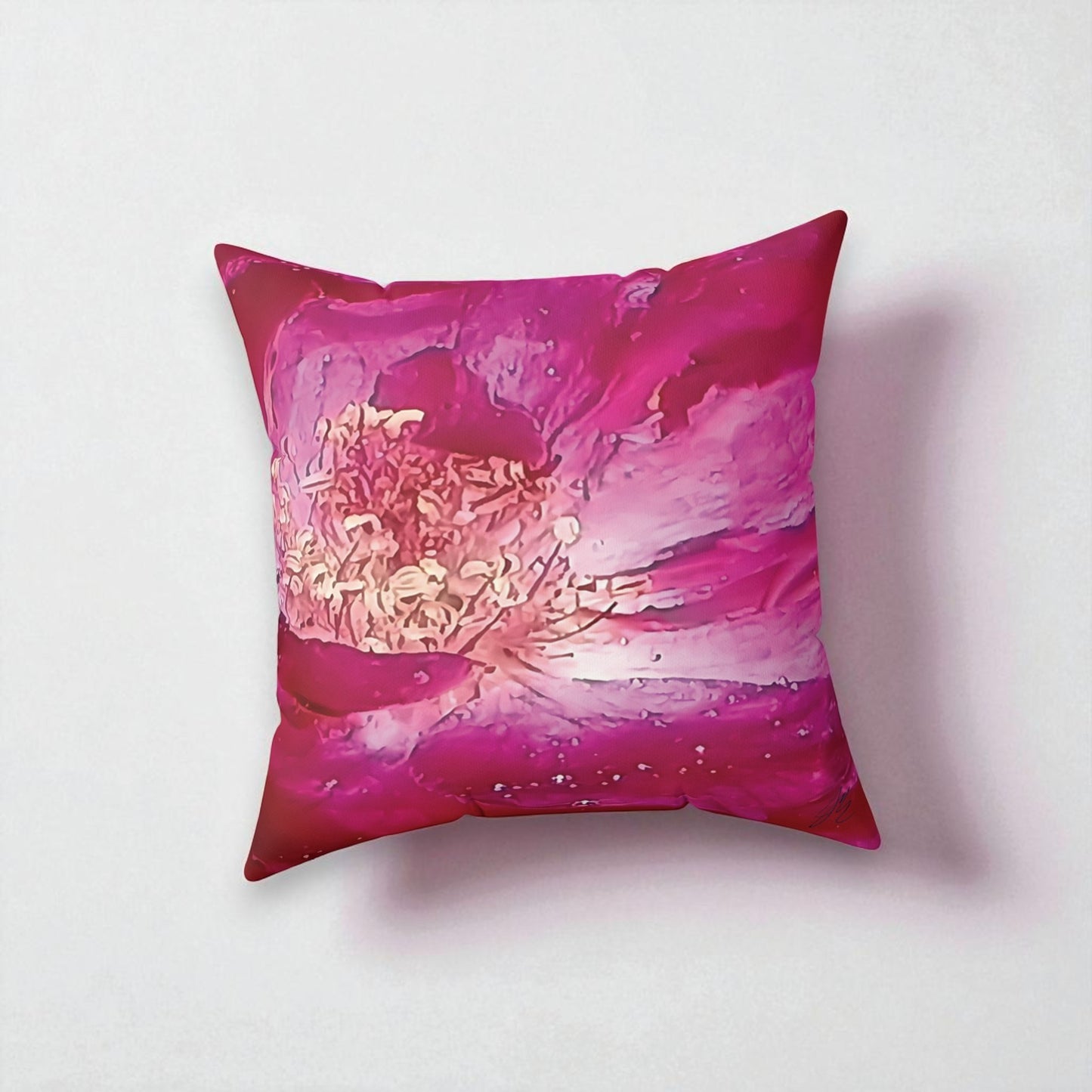 Wild Rose Decorative Throw Pillow – Pink Floral Faux Suede Cushion, Boho Botanical Art by Style by Jess