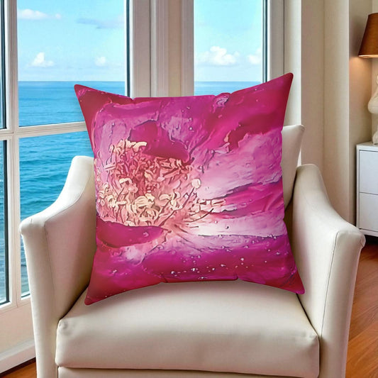 Wild Rose Decorative Throw Pillow – Pink Floral Faux Suede Cushion, Boho Botanical Art by Style by Jess