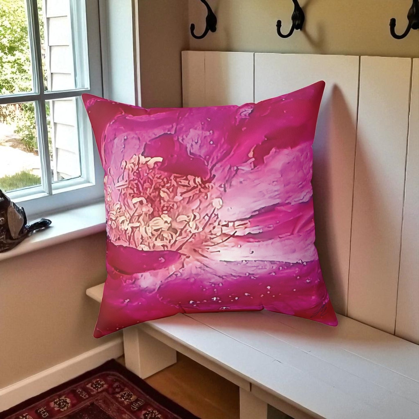 Wild Rose Decorative Throw Pillow – Pink Floral Faux Suede Cushion, Boho Botanical Art by Style by Jess