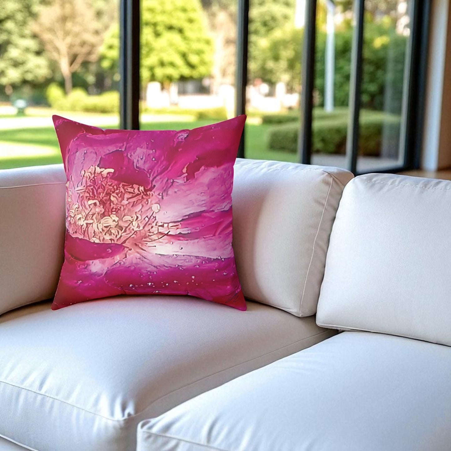 Wild Rose Decorative Throw Pillow – Pink Floral Faux Suede Cushion, Boho Botanical Art by Style by Jess